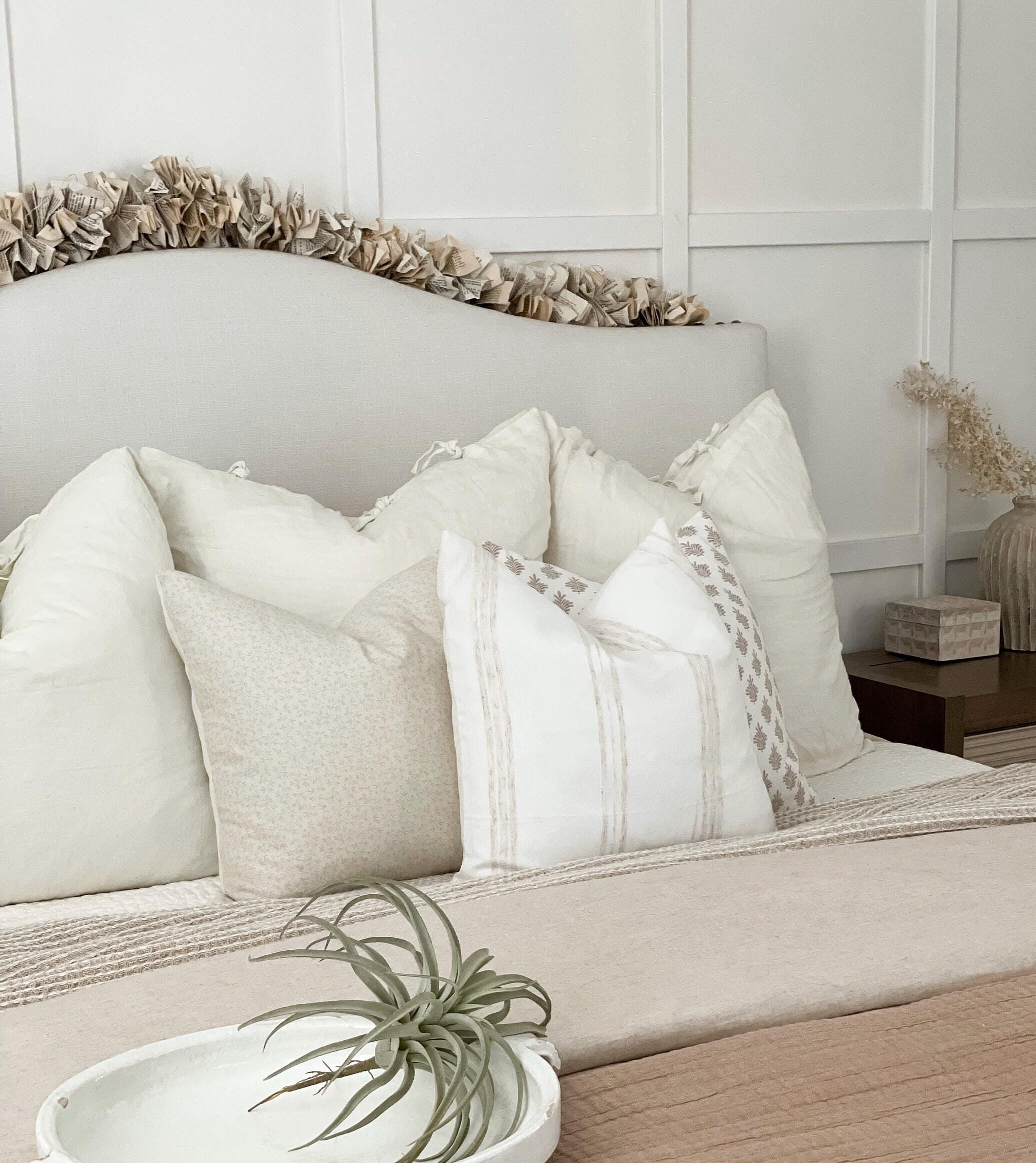 Linen White & Beige Neutral Pillow Cover 20x20
