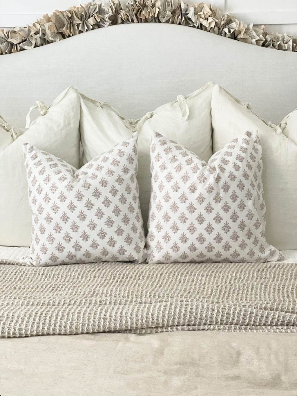 Printed Beige & Blush Pillow Cover 20 x 20