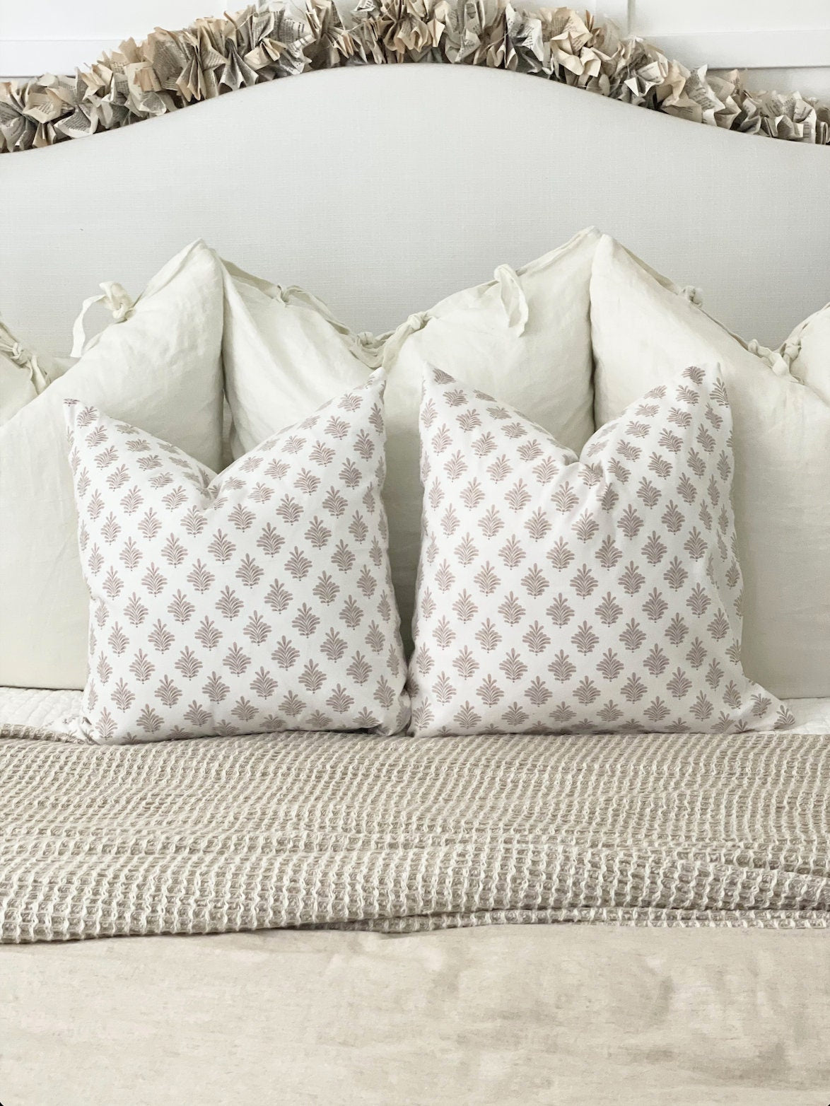 Printed Beige & Blush Pillow Cover 20 x 20