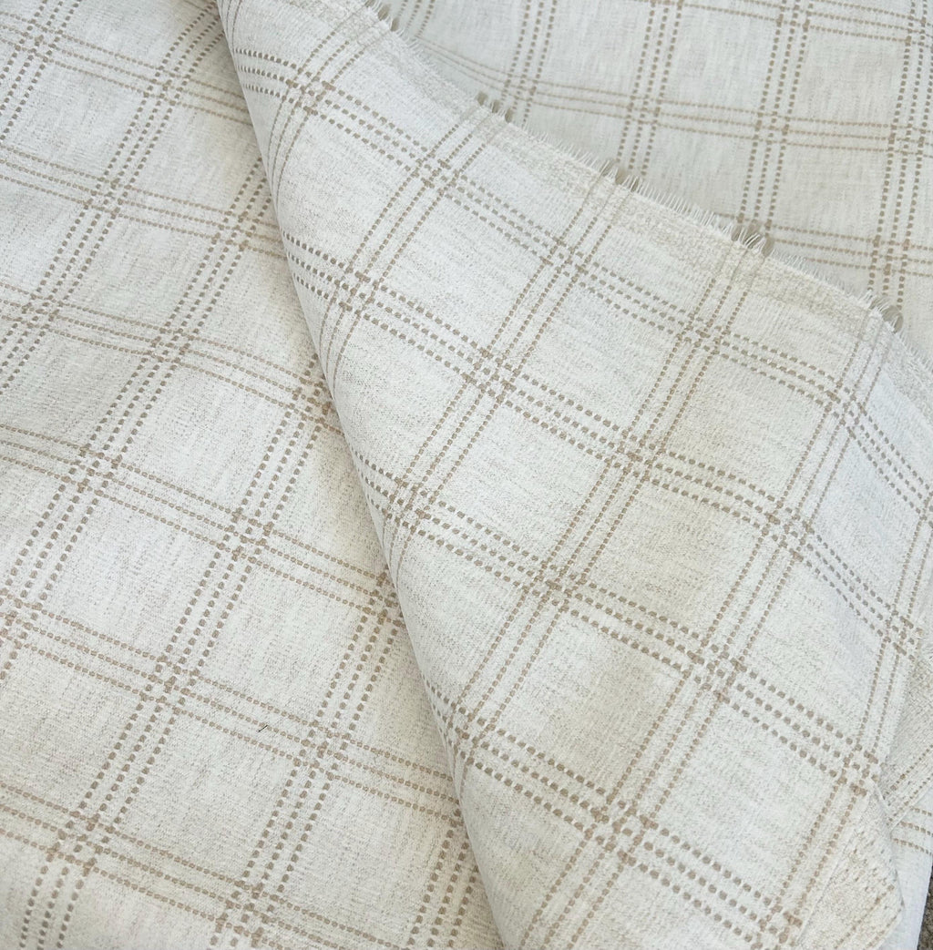 Beige and Ivory Plaid Chenille Pillow Cover