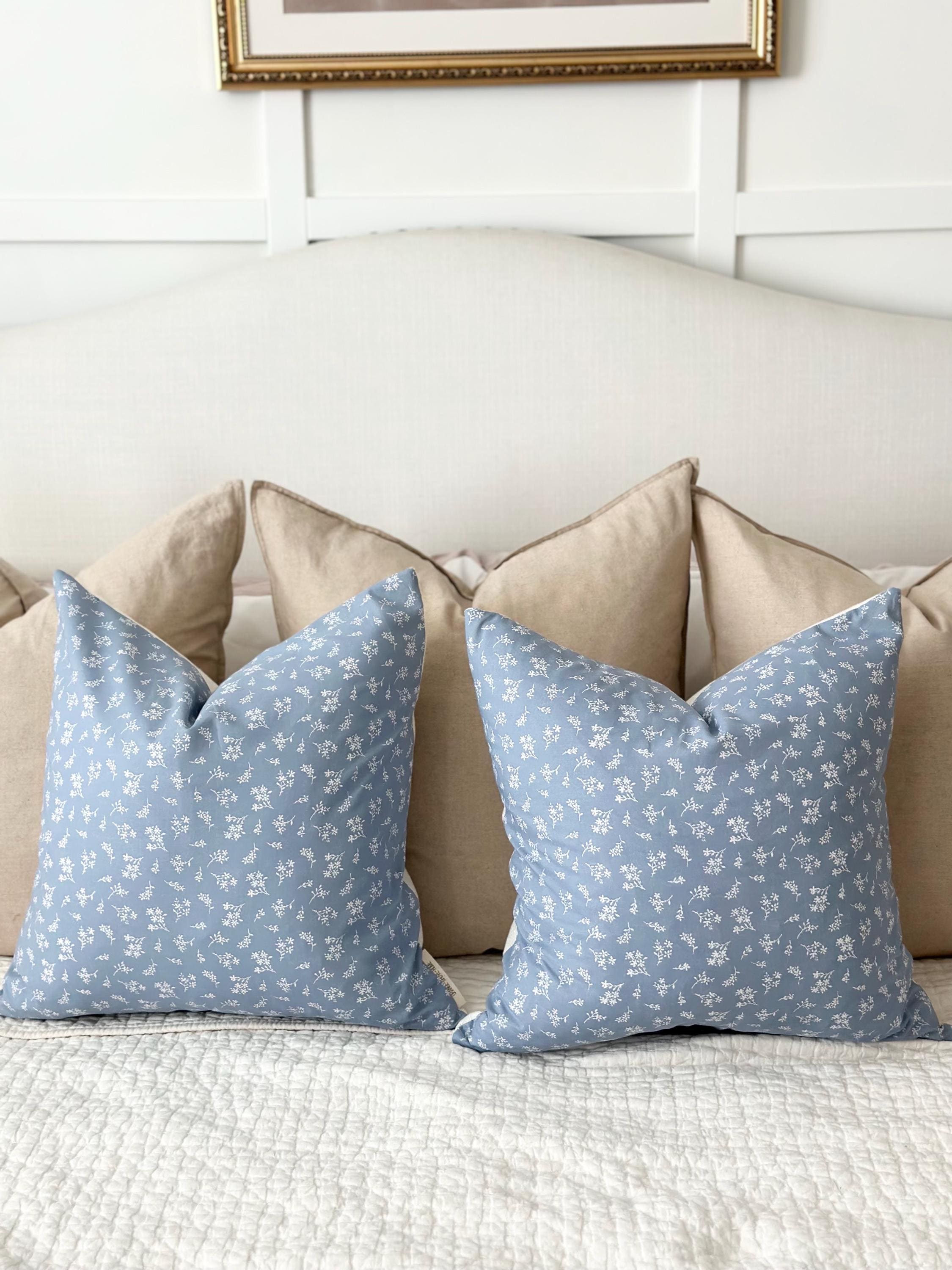 Blue Floral Pillow Cover