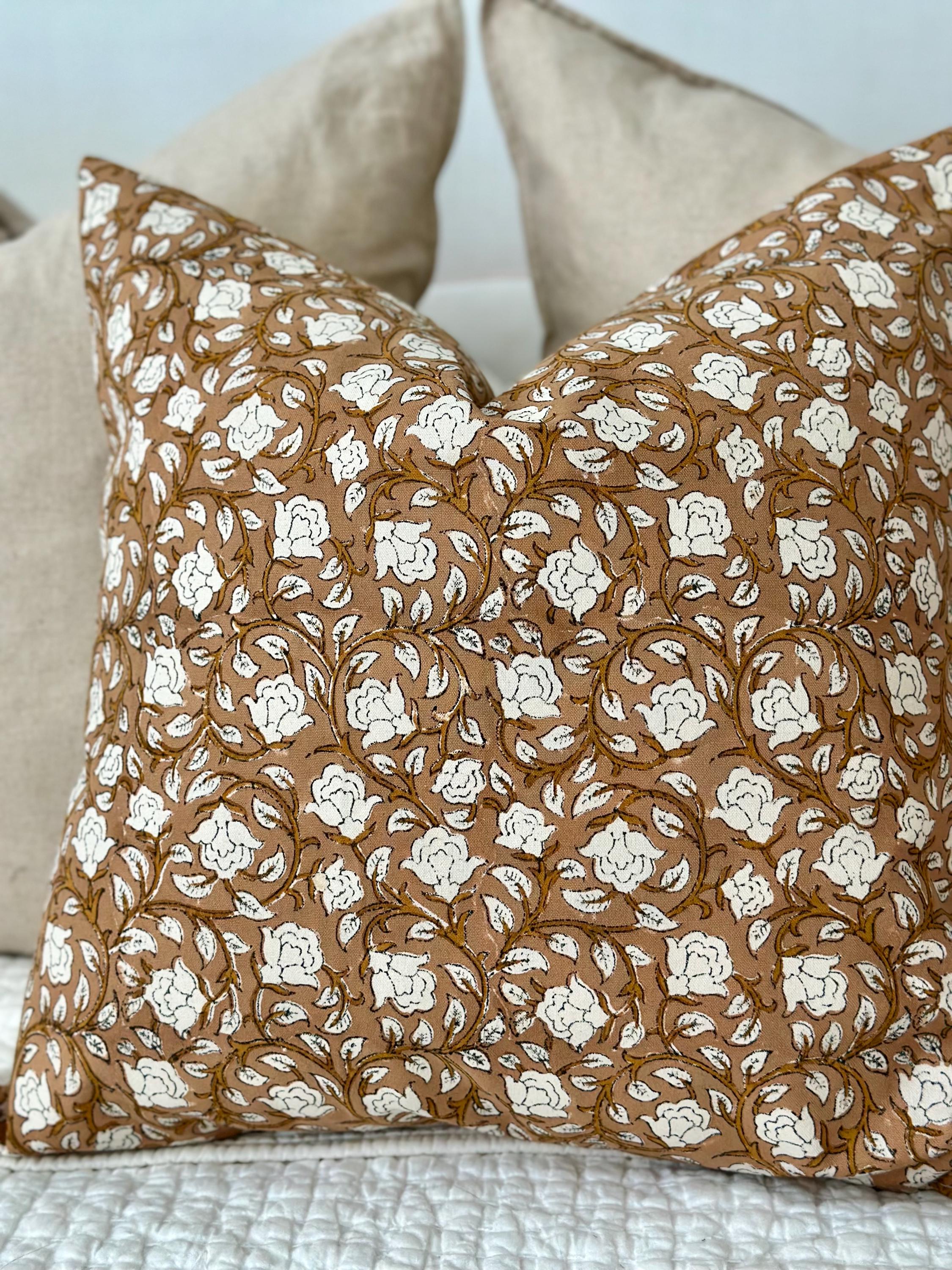 Gold & Rust Floral Pillow Cover
