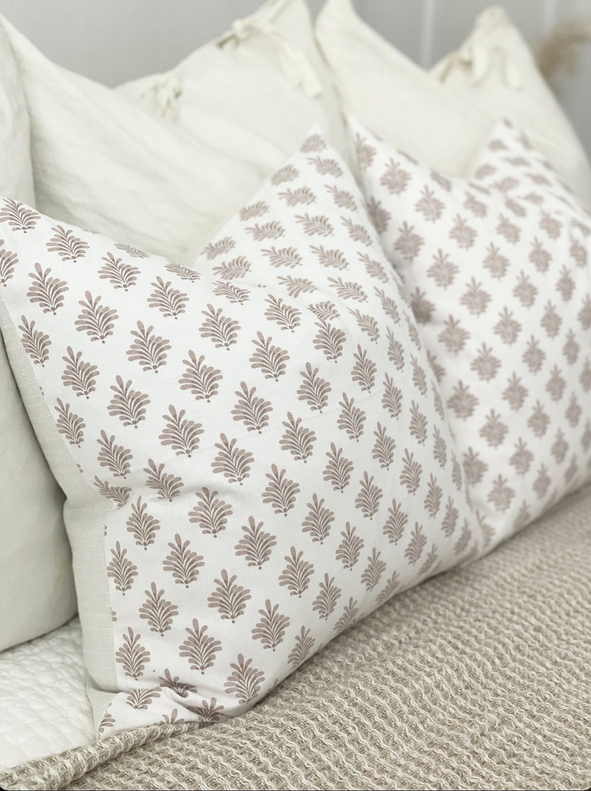 Printed Beige & Blush Pillow Cover 20 x 20
