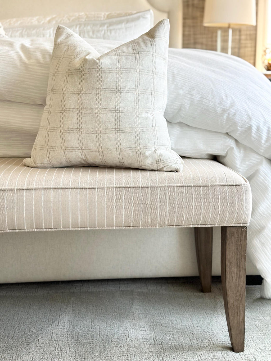 Beige and Ivory Plaid Chenille Pillow Cover