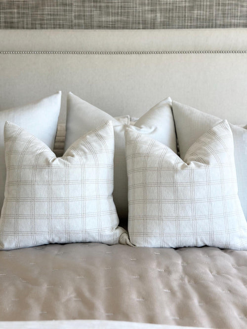 Beige and Ivory Plaid Chenille Pillow Cover