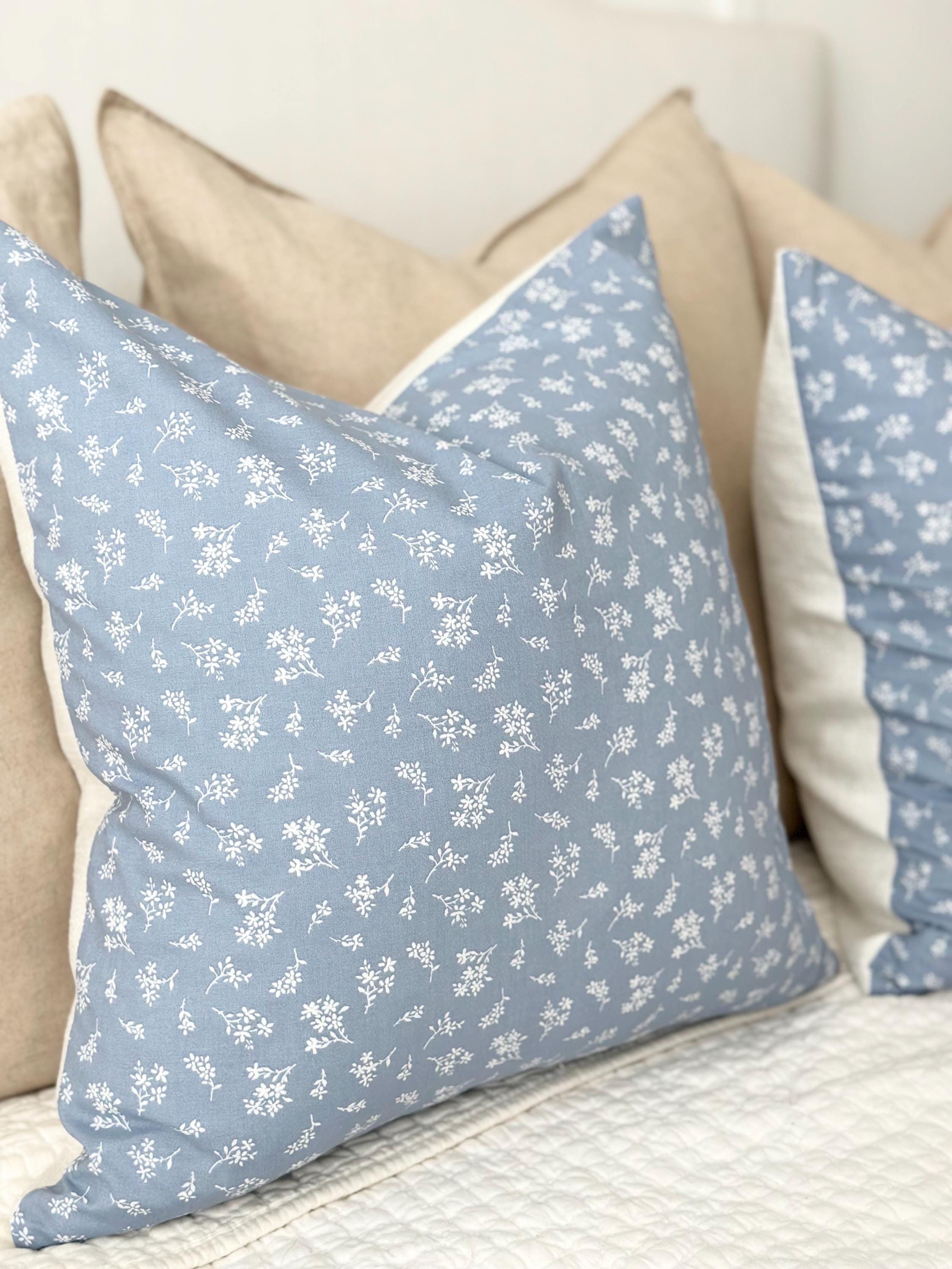 Blue Floral Pillow Cover