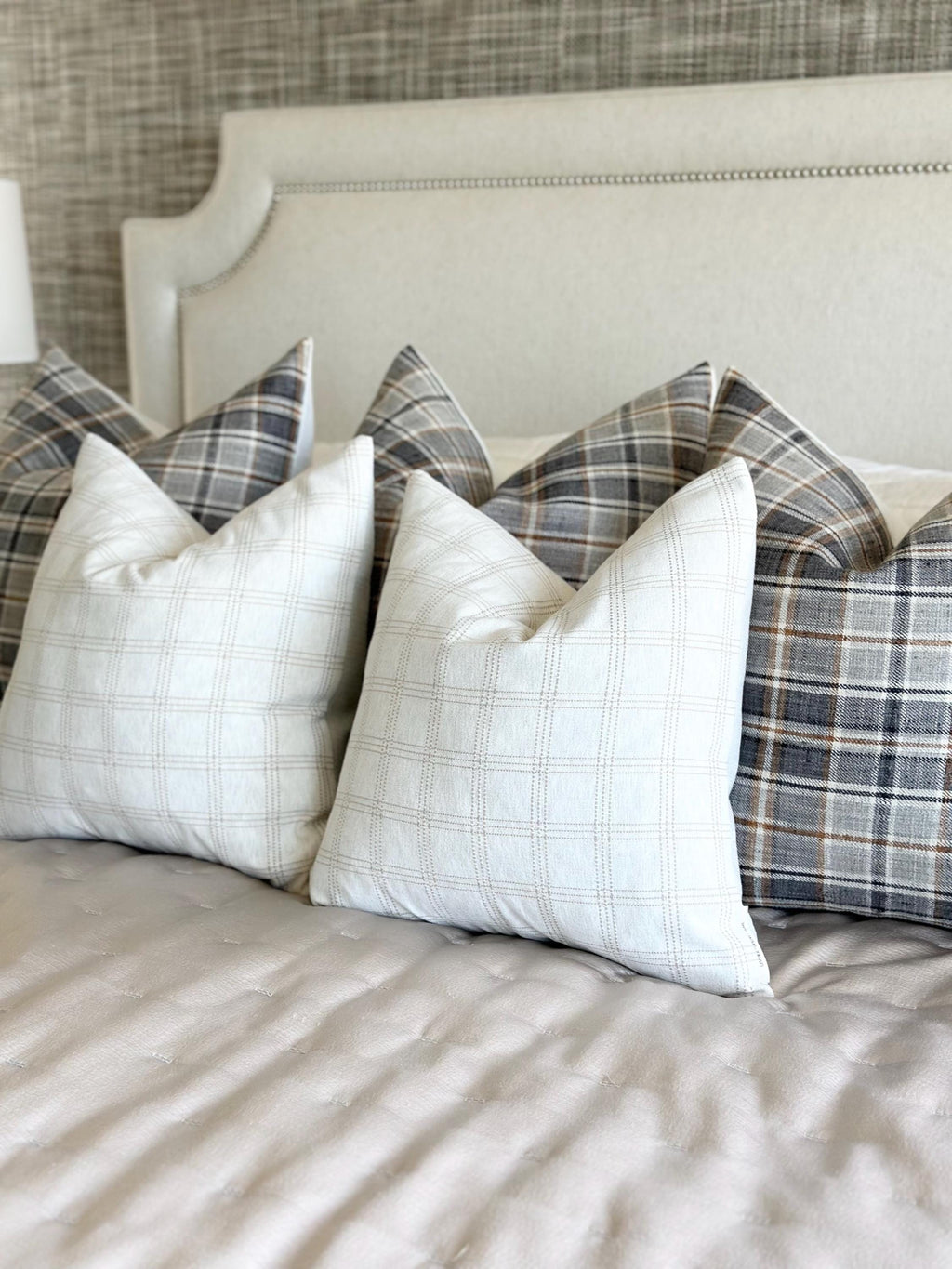 Beige and Ivory Plaid Chenille Pillow Cover