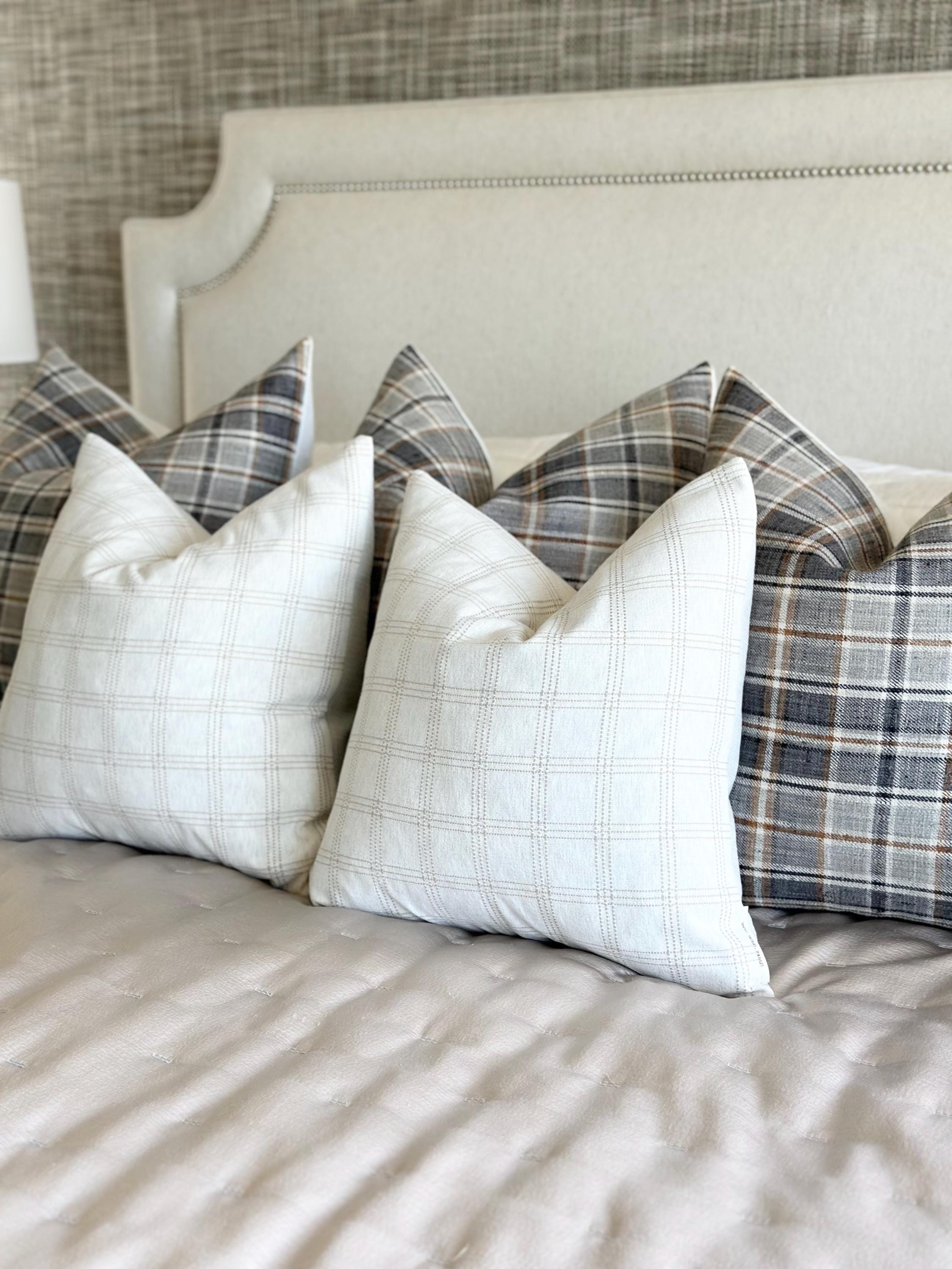 Beige and Ivory Plaid Chenille Pillow Cover