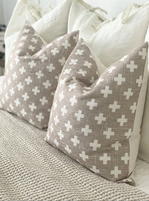 Beige Printed “Swiss Cross” Pillow Cover