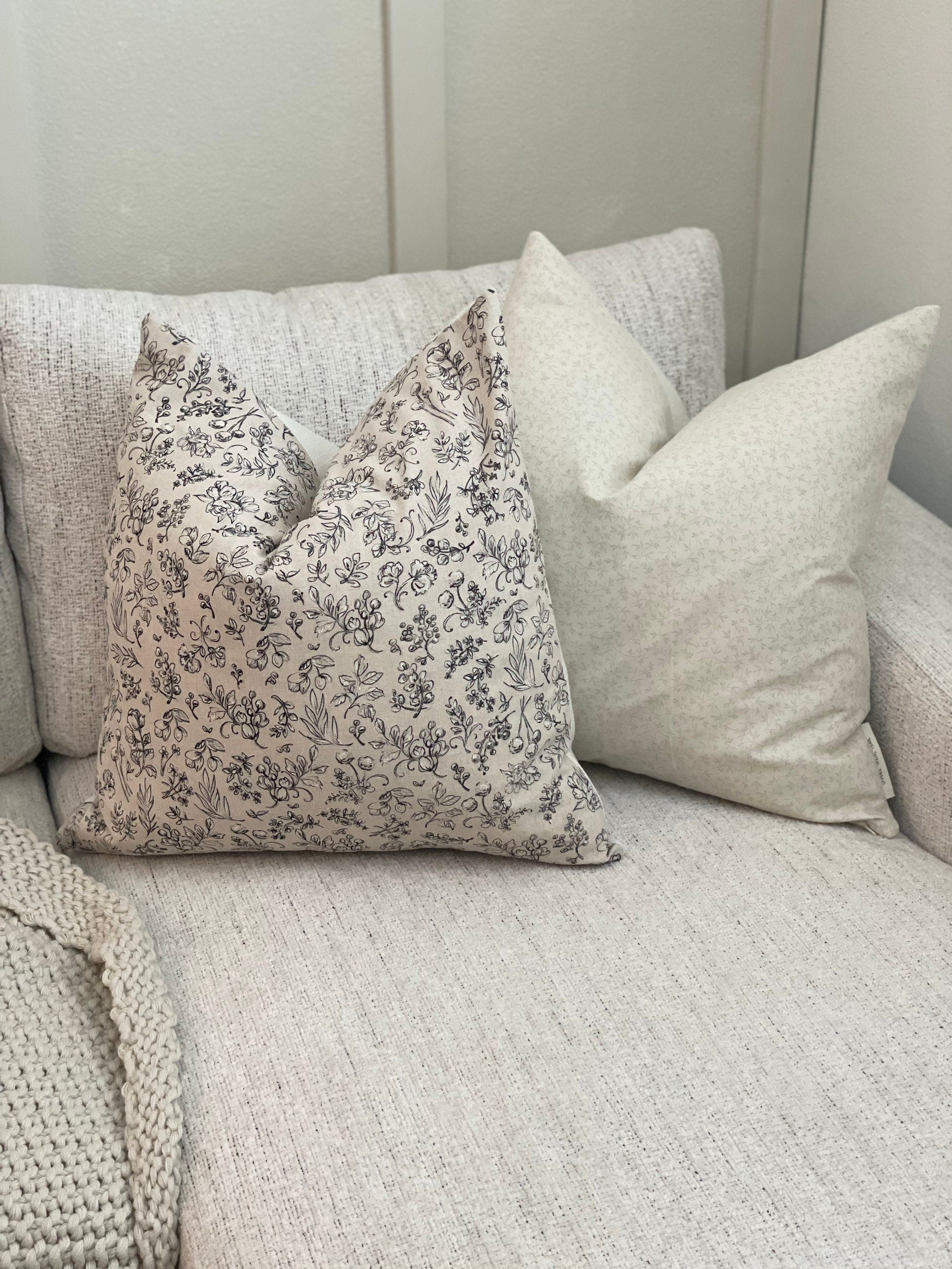 Floral Beige and Black Pillow Cover