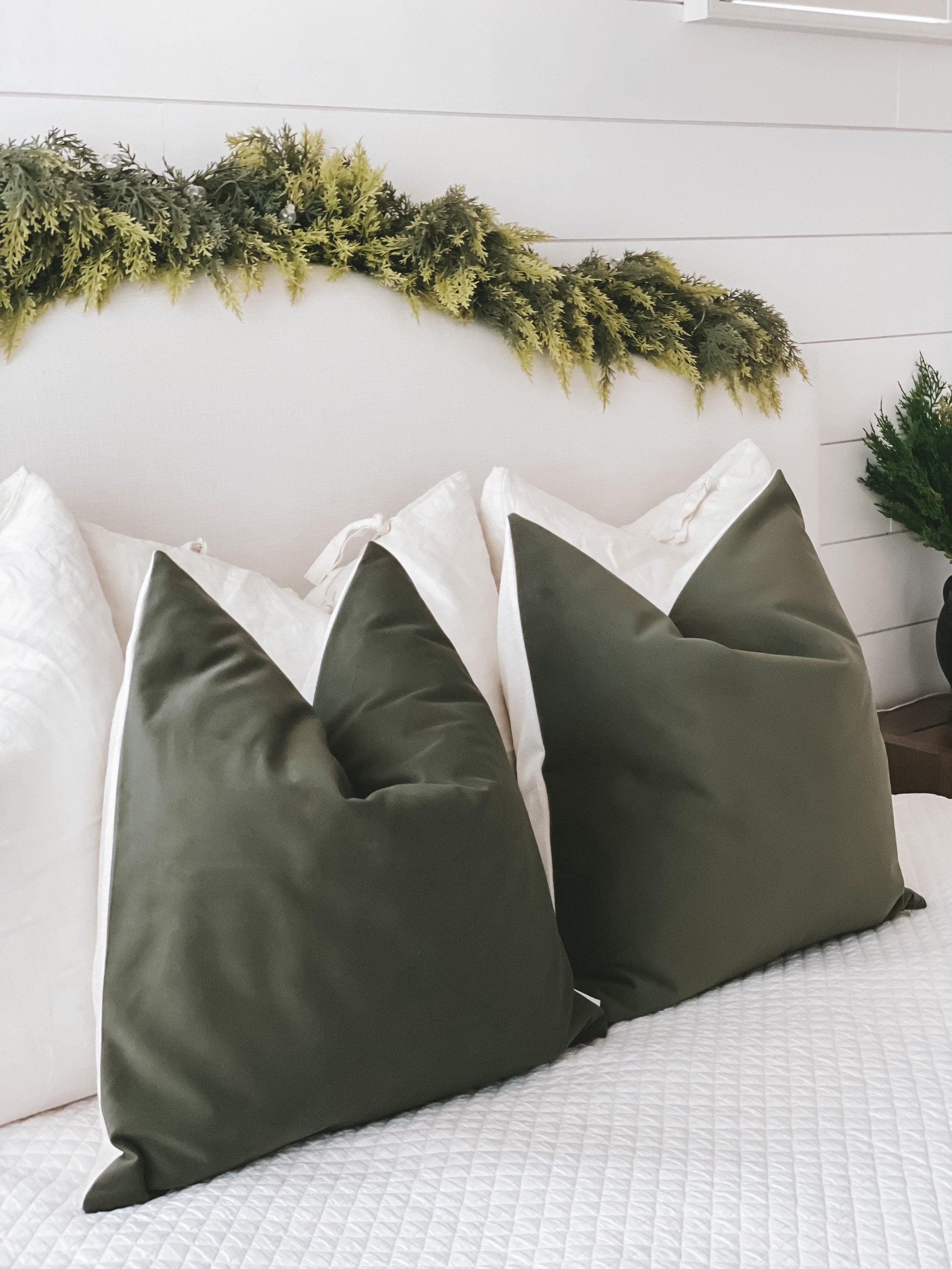 Paneled Look- Soft Evergreen Microsuede Pillow Cover