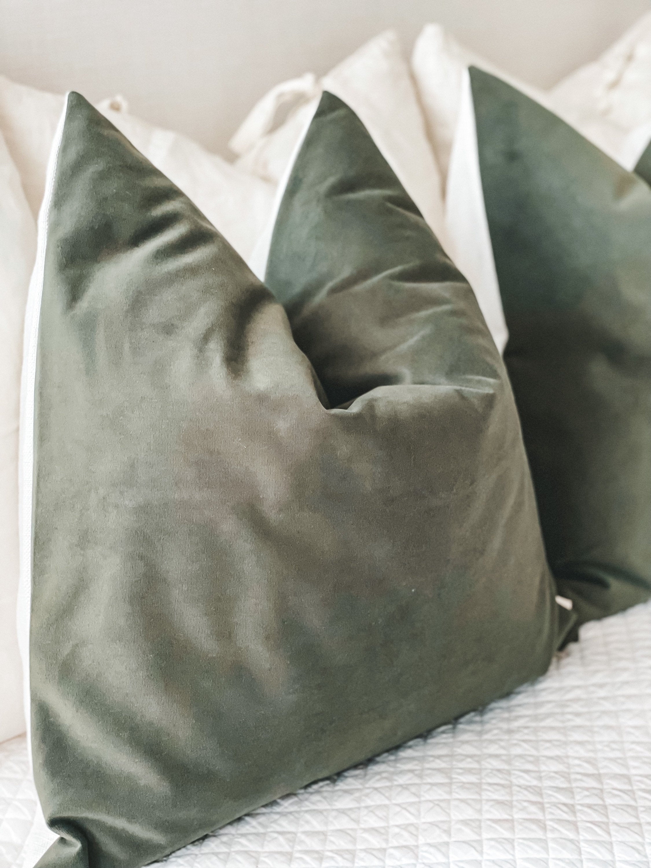 Paneled Look- Soft Evergreen Microsuede Pillow Cover