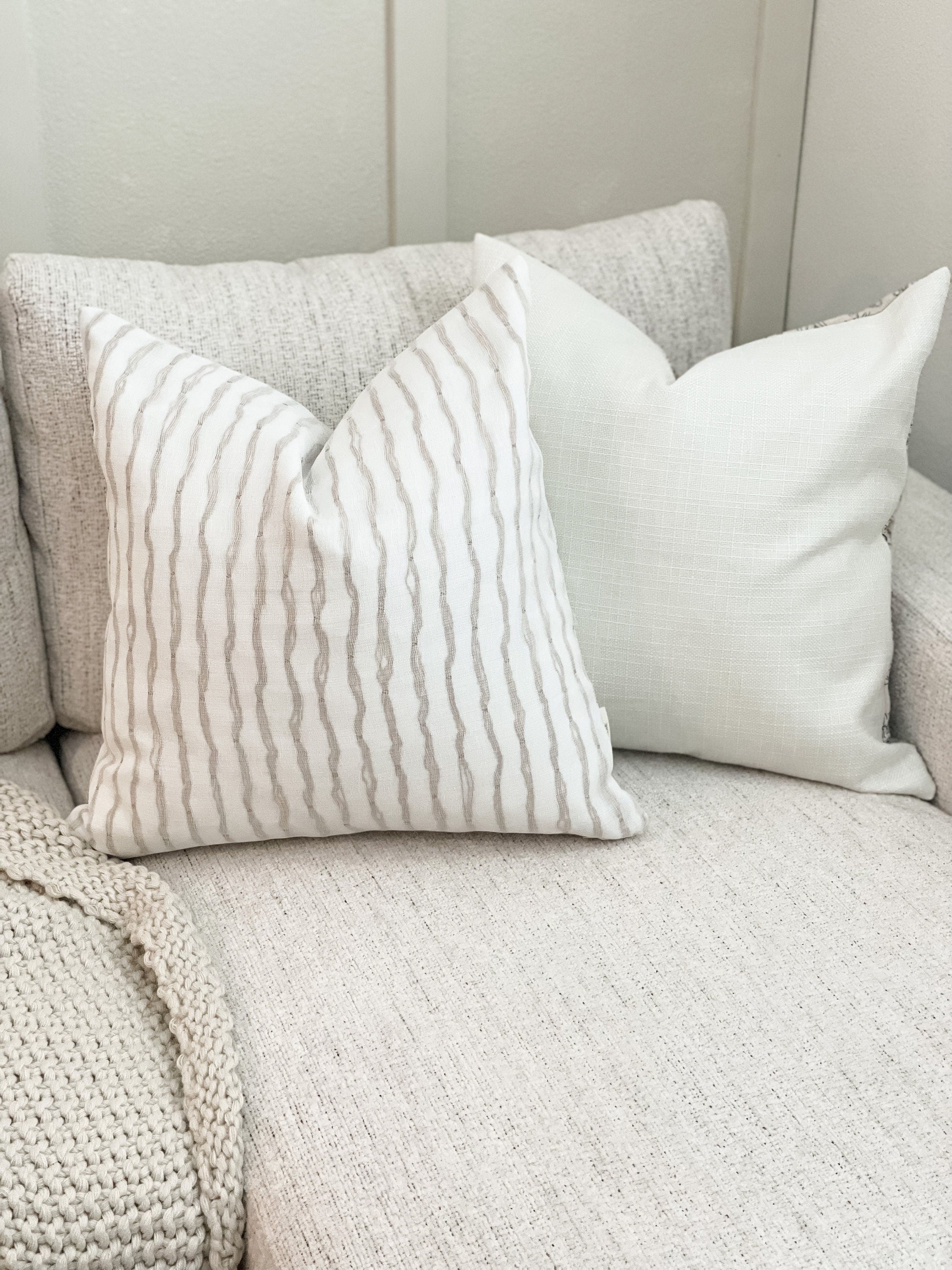 Linen White & Taupe/Beige Neutral Pillow Cover