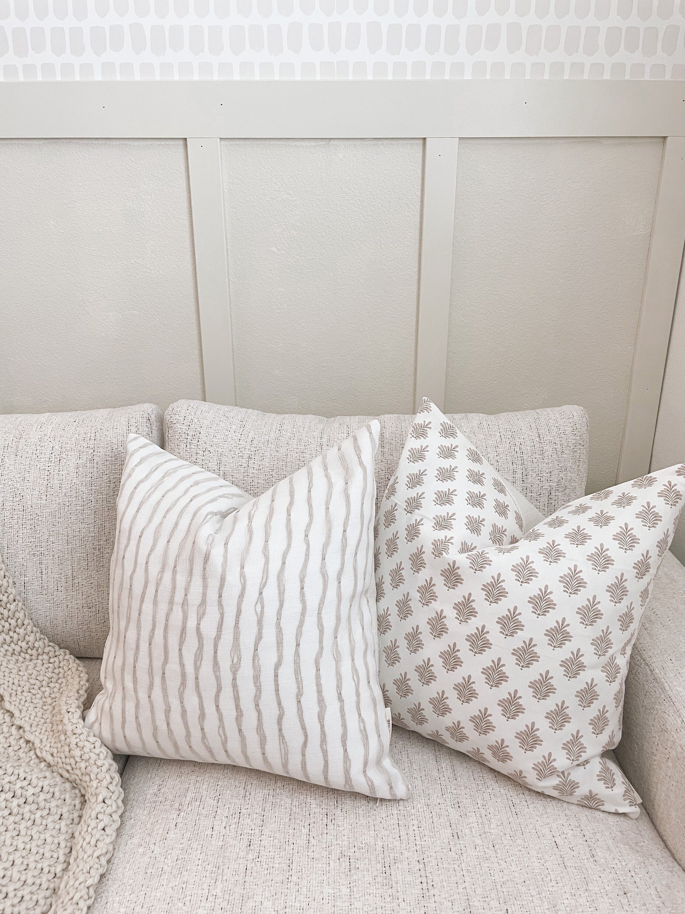 Linen White & Taupe/Beige Neutral Pillow Cover