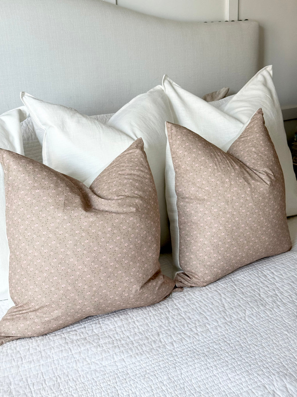 Beige and Blush Floral Pillow Cover