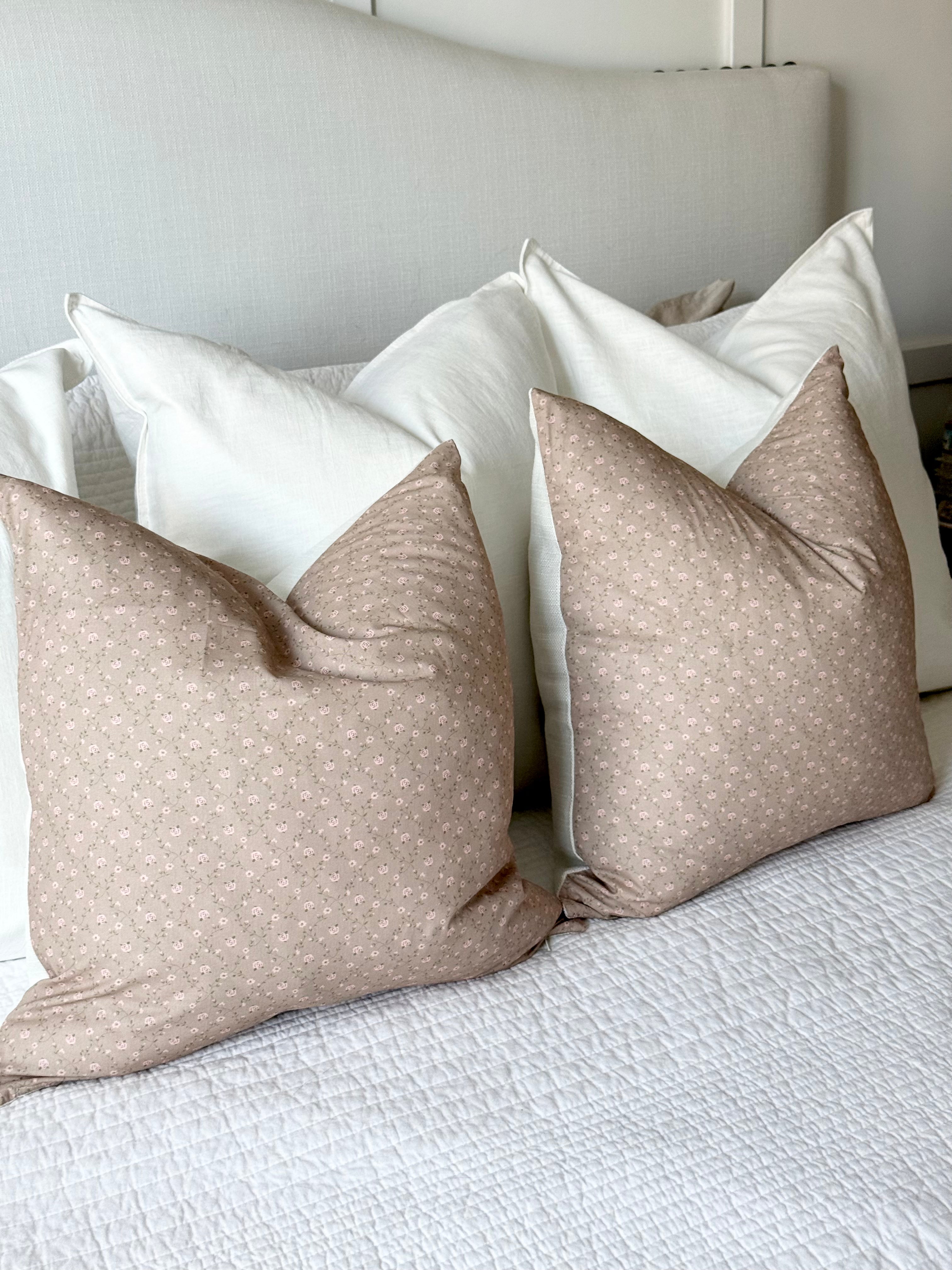 Beige and Blush Floral Pillow Cover