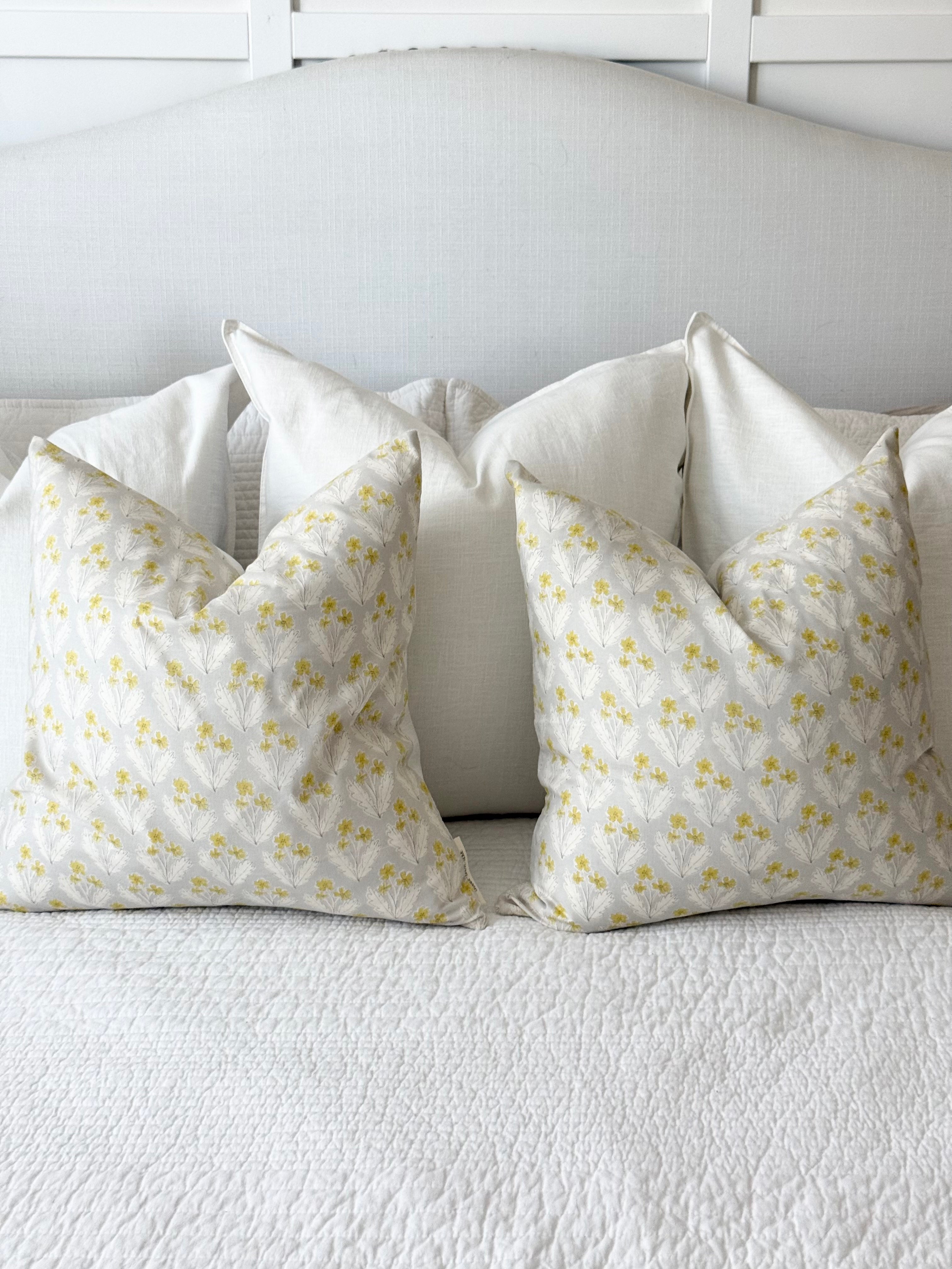 Gray and Yellow Floral Pillow Cover
