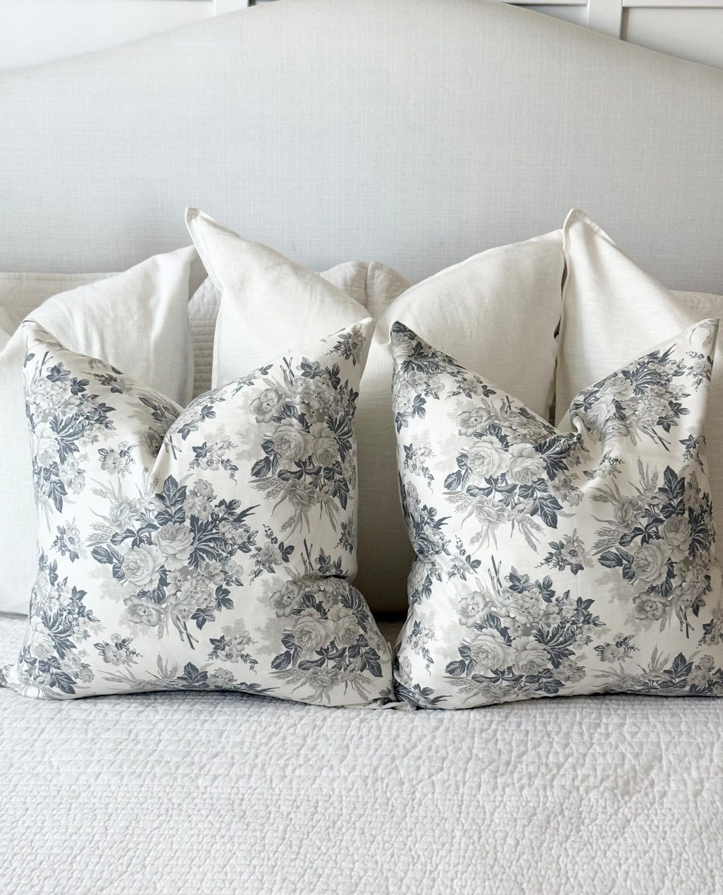 White and Gray Floral Pillow Cover