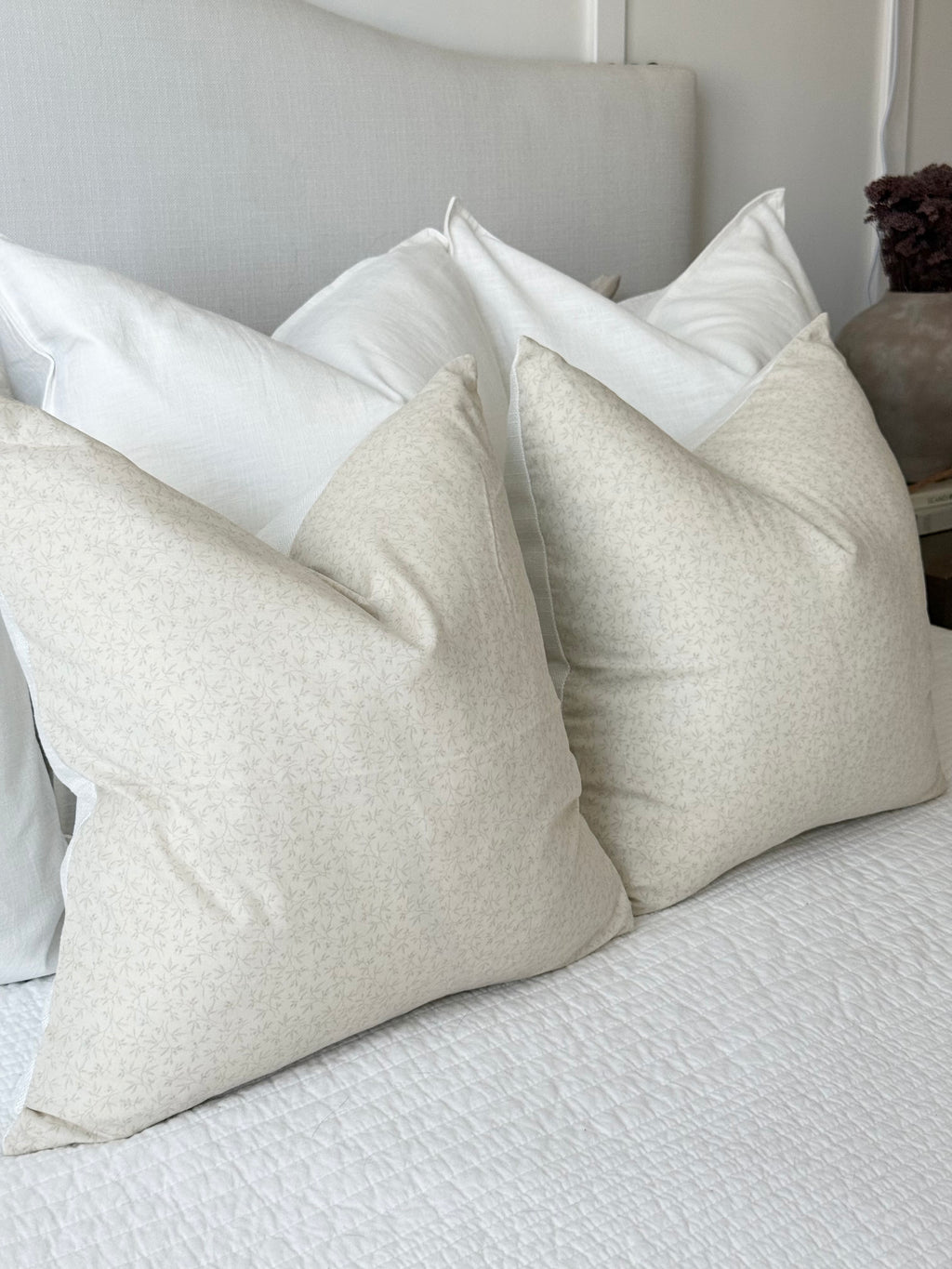 Floral Beige Pillow Cover