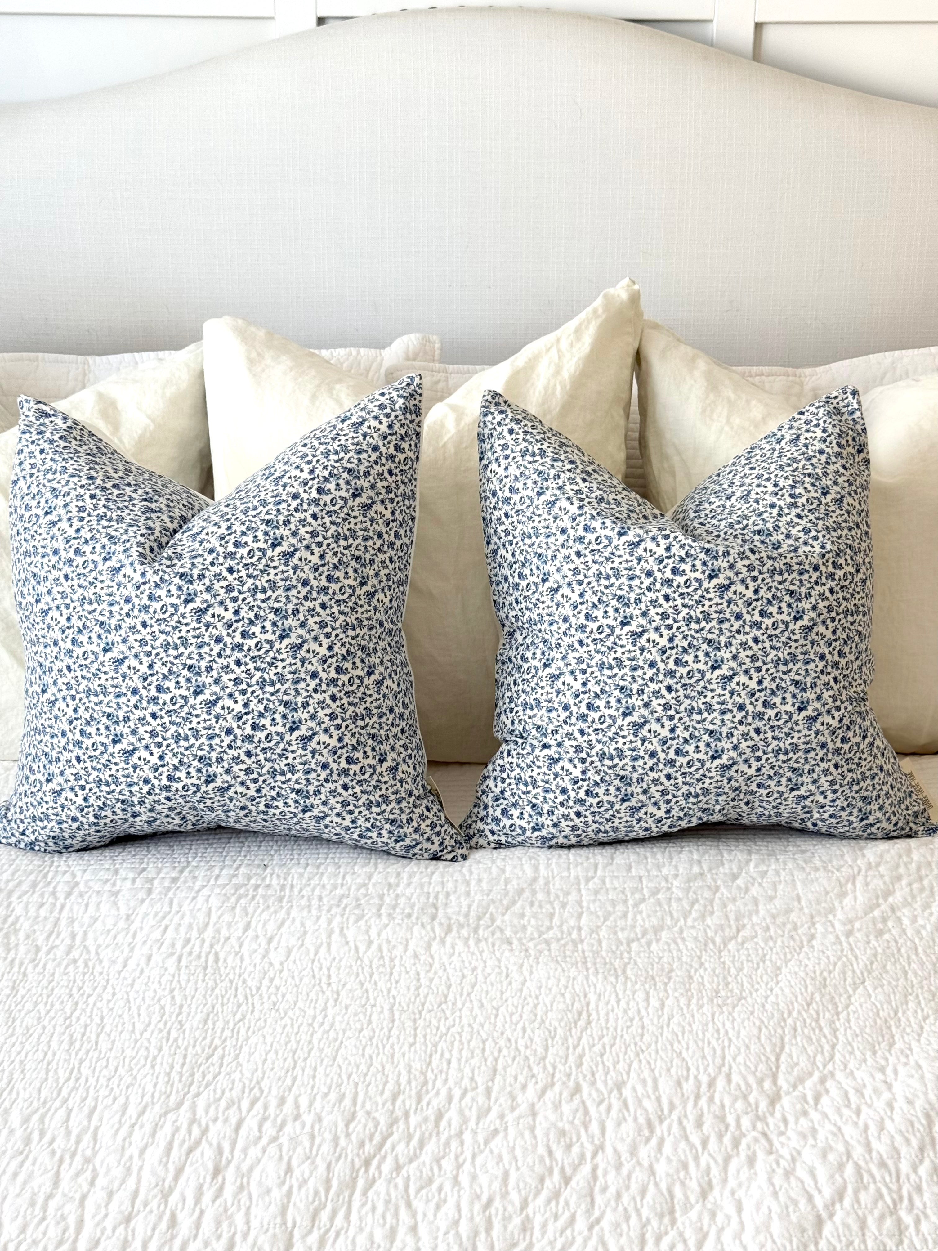 Blue & White Floral Pillow Cover