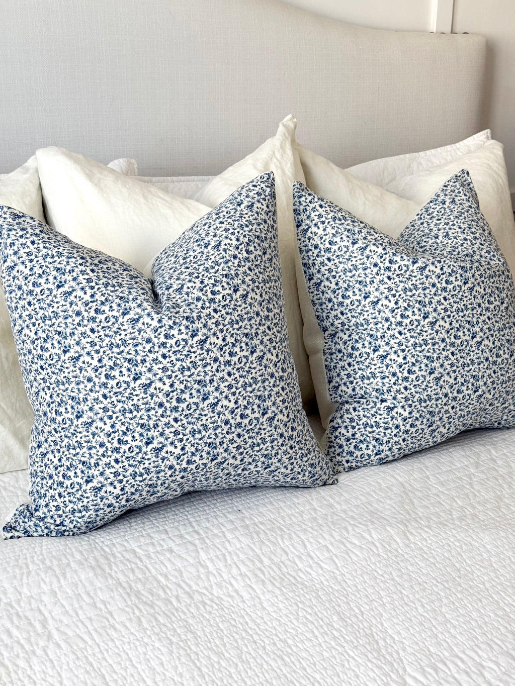 Blue & White Floral Pillow Cover