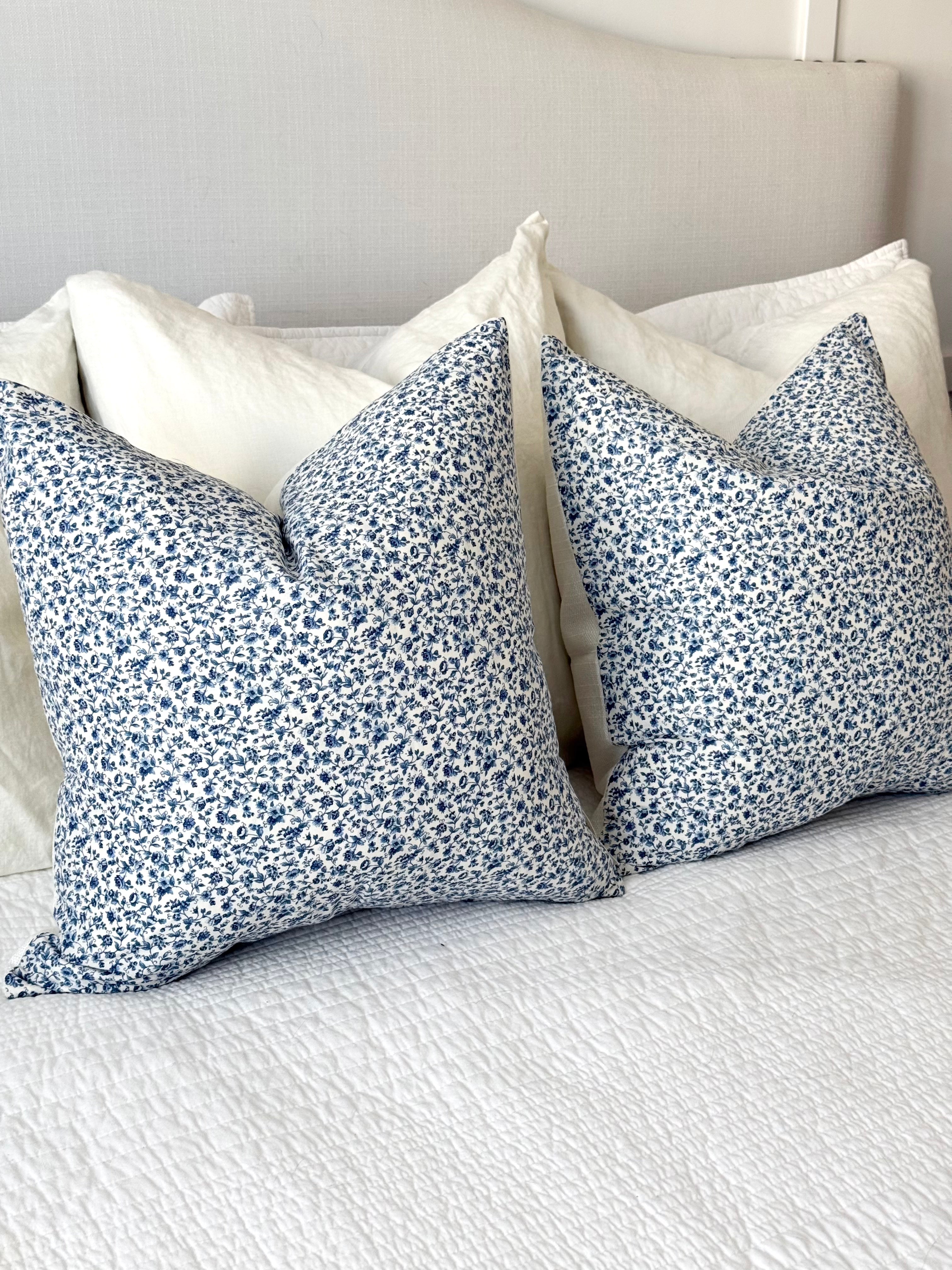 Blue & White Floral Pillow Cover