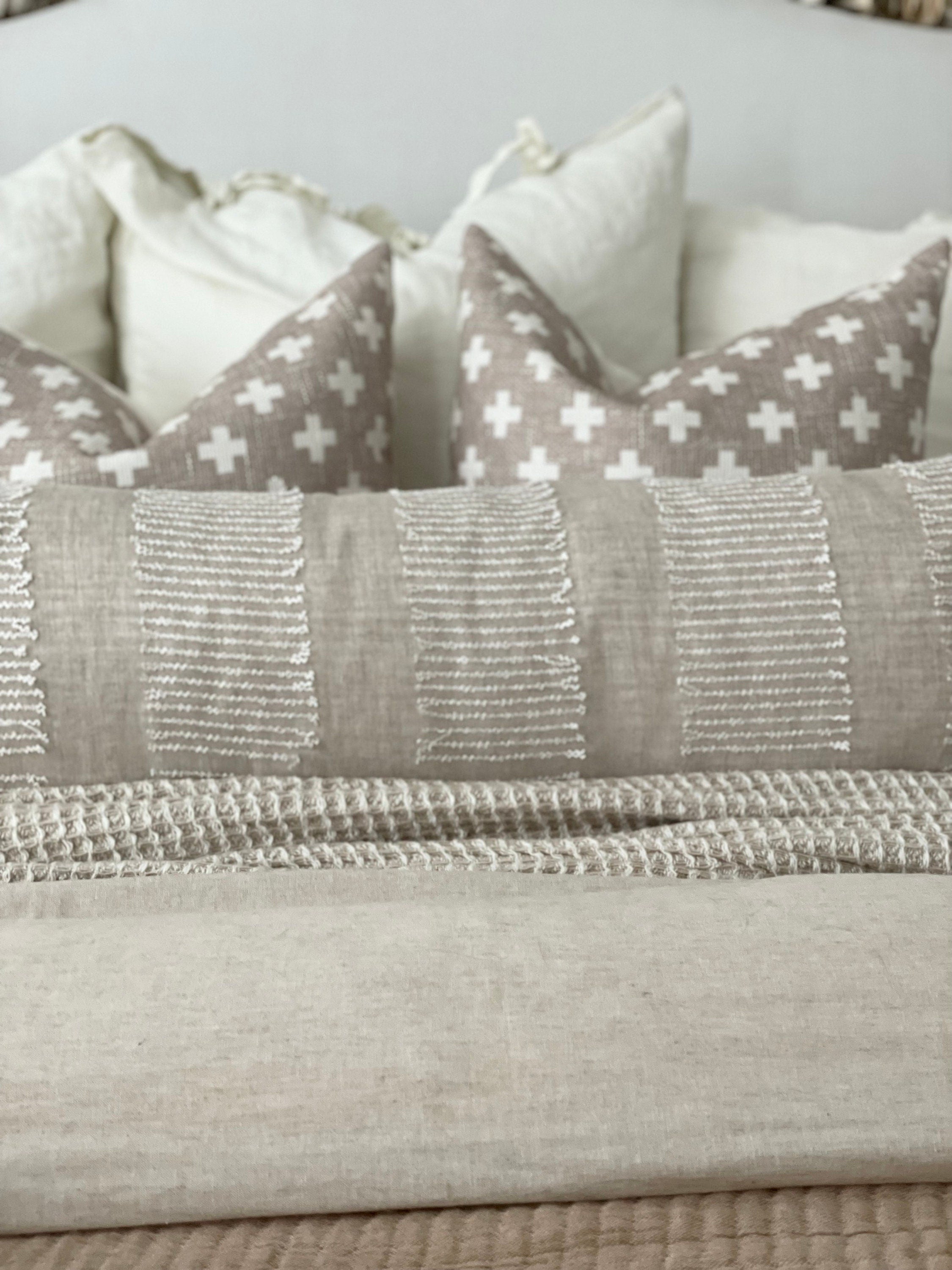 Beige Printed “Swiss Cross” Pillow Cover