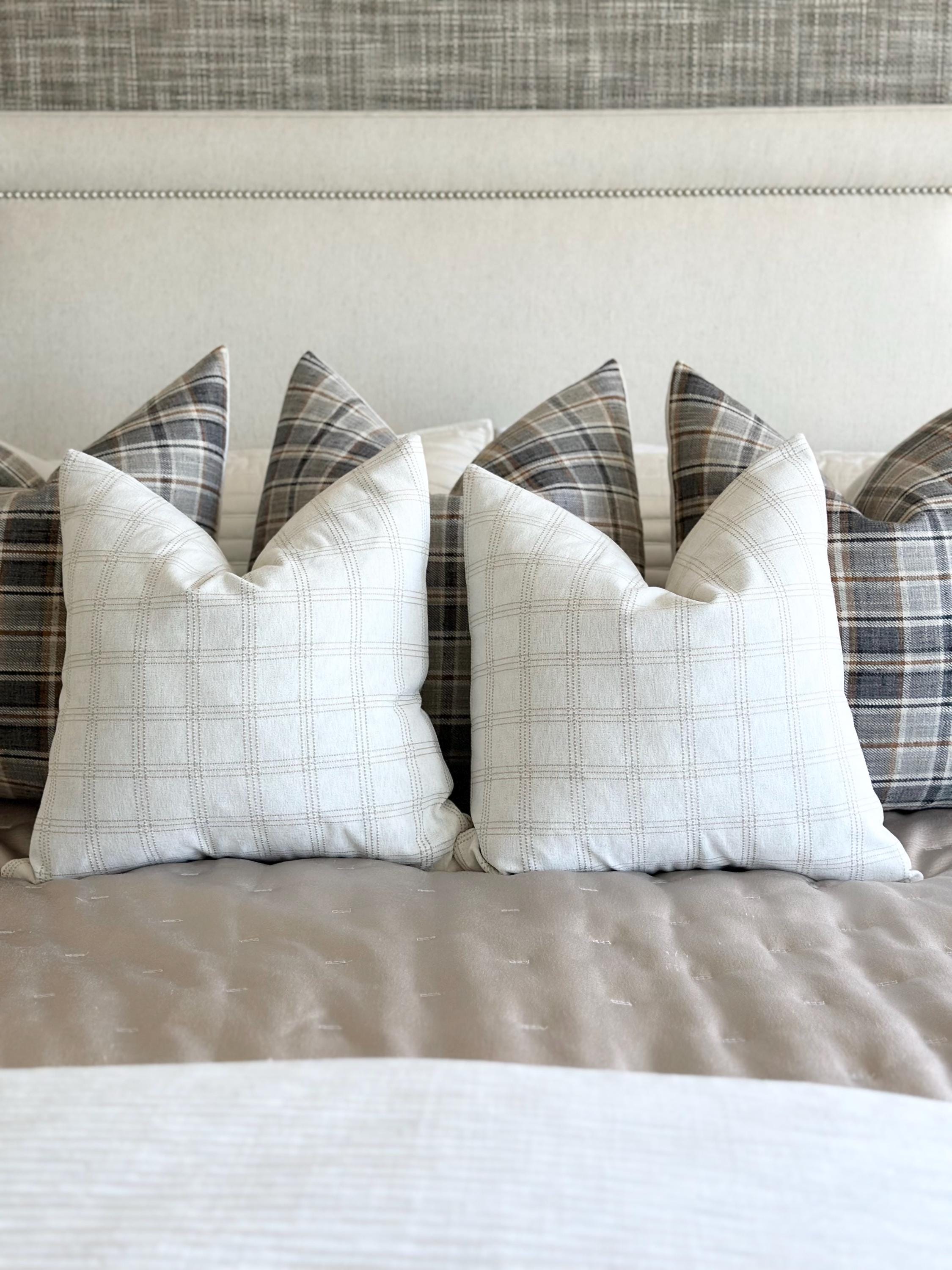 Beige and Ivory Plaid Chenille Pillow Cover