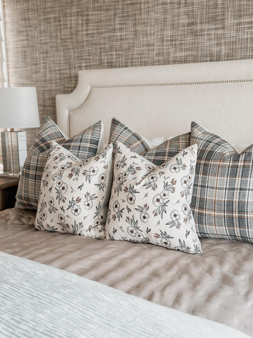Beige & Rust Floral Pillow Cover