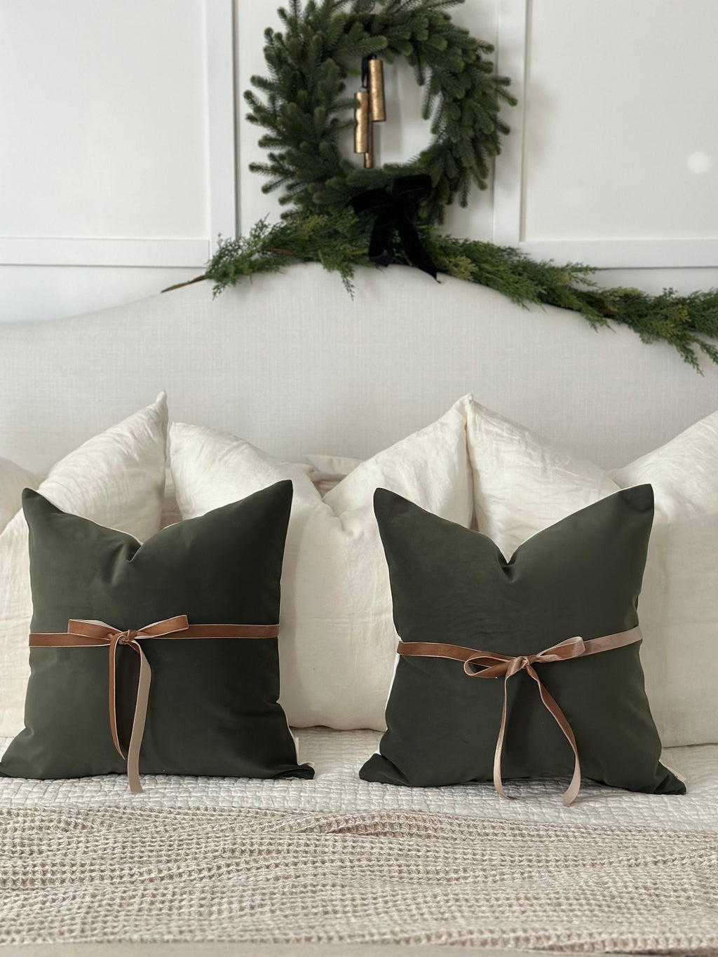 Paneled Look- Soft Evergreen Microsuede Pillow Cover