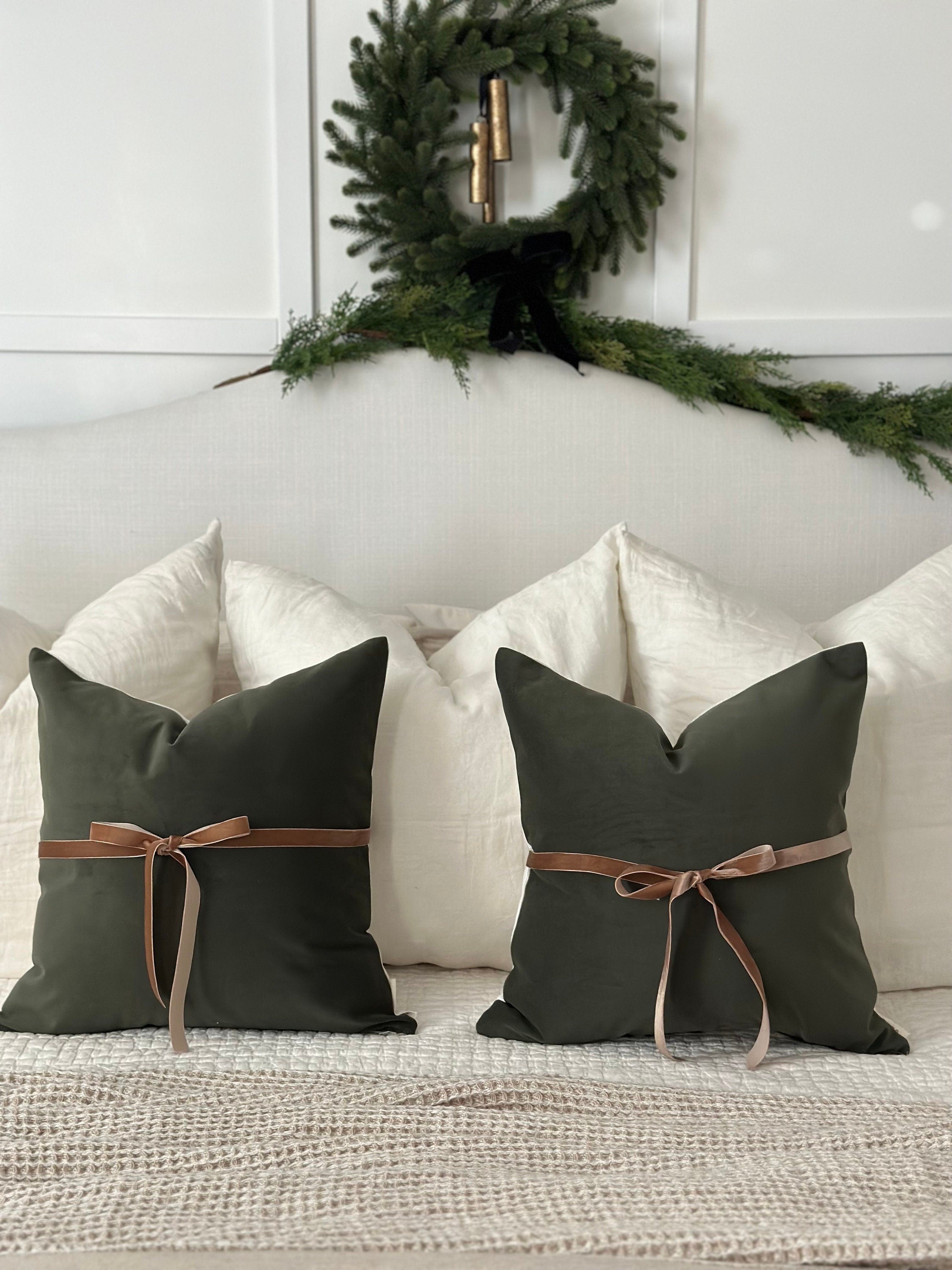 Paneled Look- Soft Evergreen Microsuede Pillow Cover