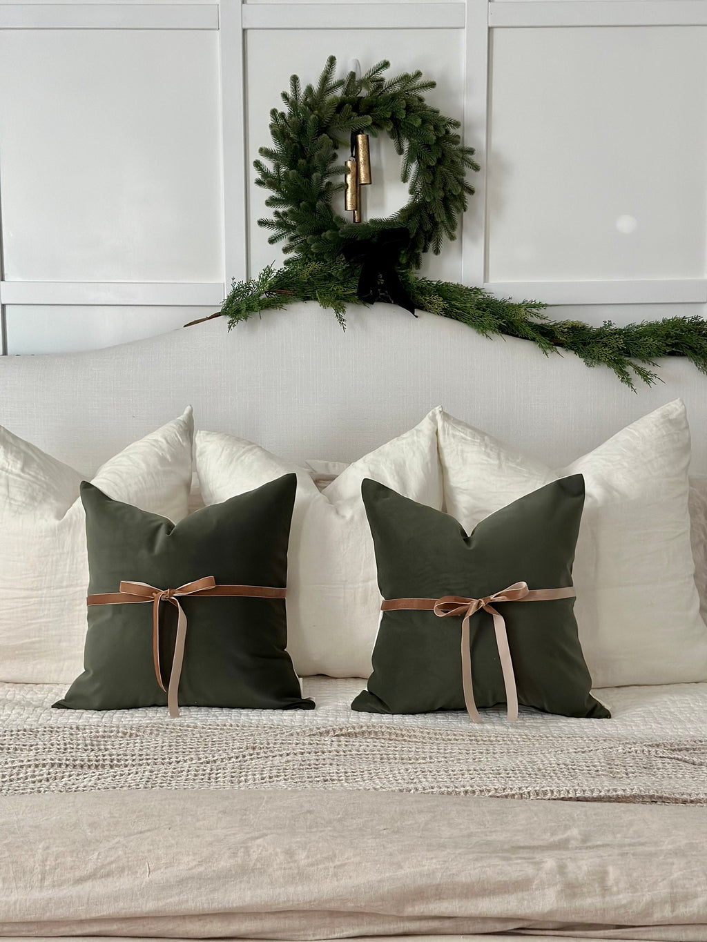 Paneled Look- Soft Evergreen Microsuede Pillow Cover