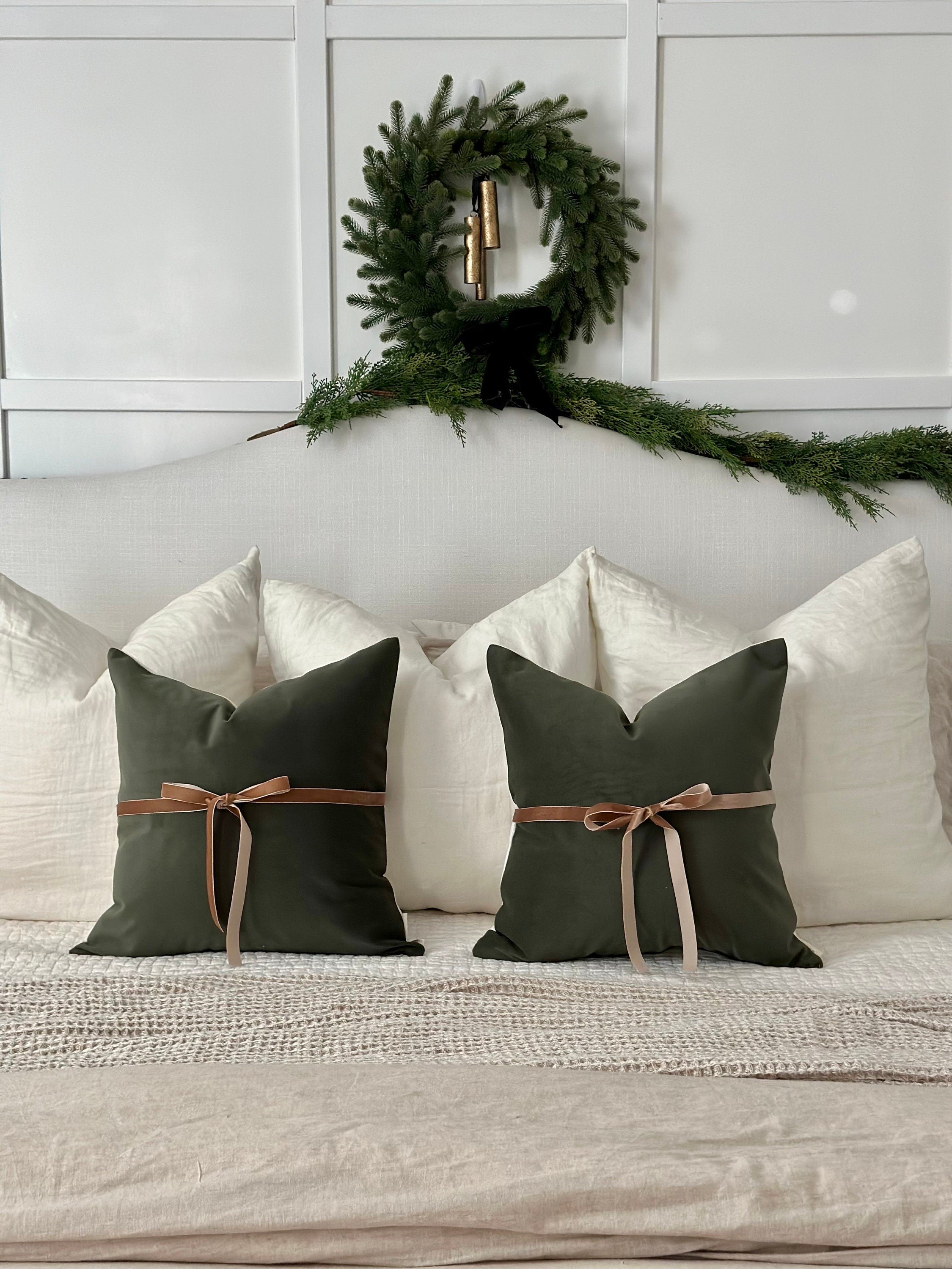 Paneled Look- Soft Evergreen Microsuede Pillow Cover