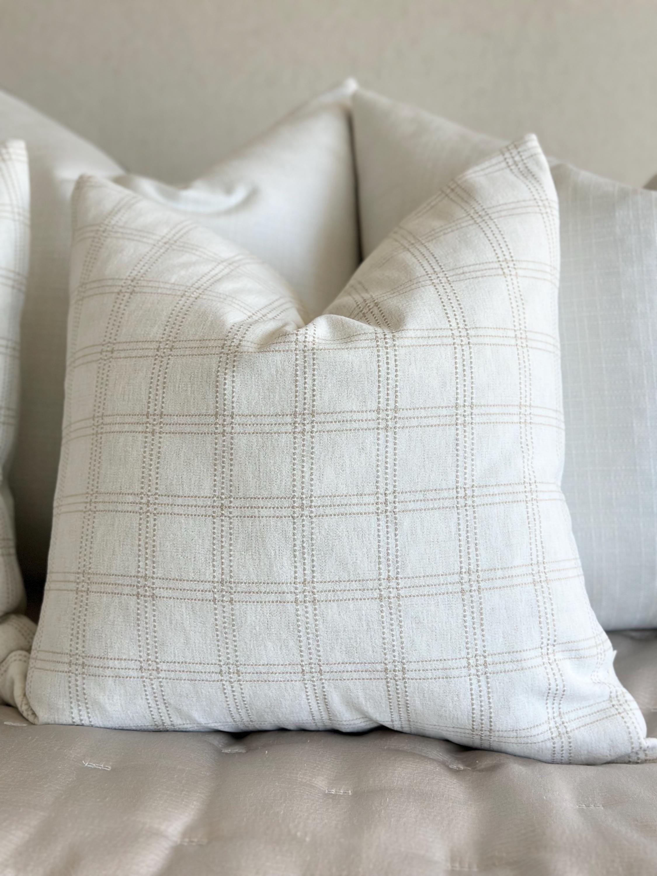 Beige and Ivory Plaid Chenille Pillow Cover