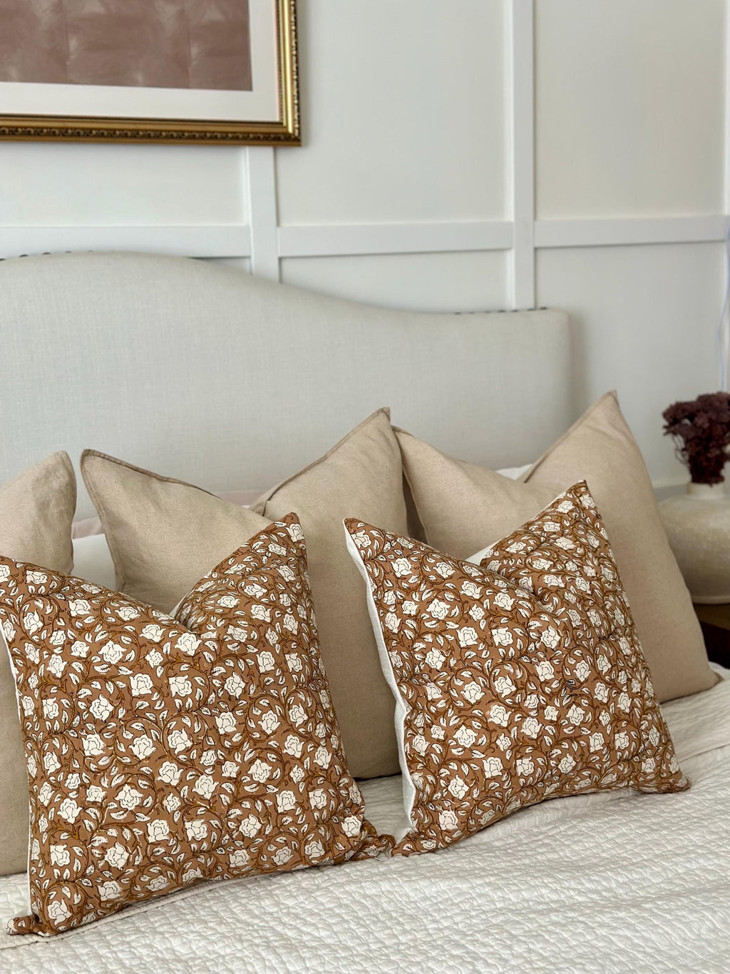 Gold & Rust Floral Pillow Cover