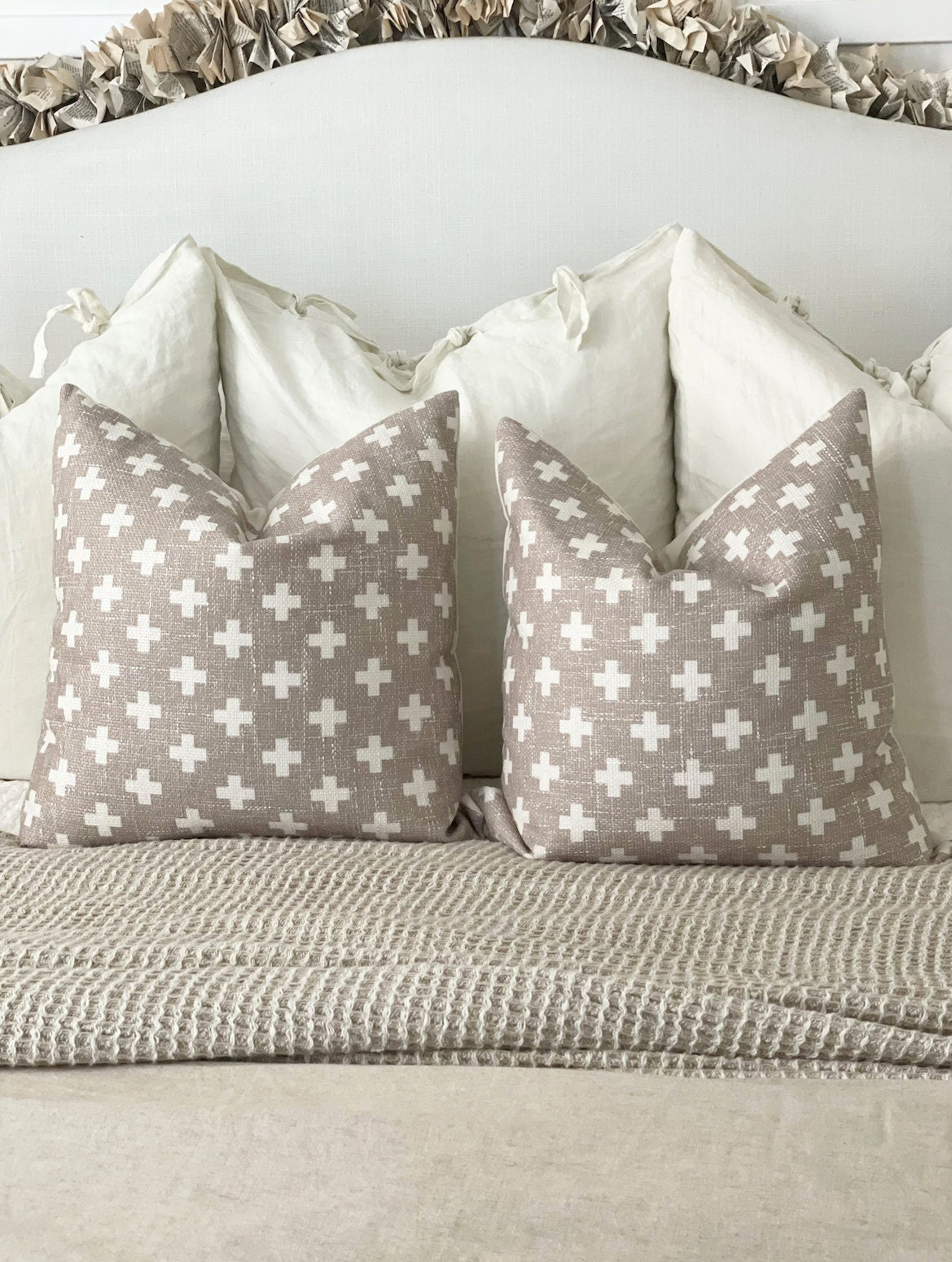 Beige Printed “Swiss Cross” Pillow Cover