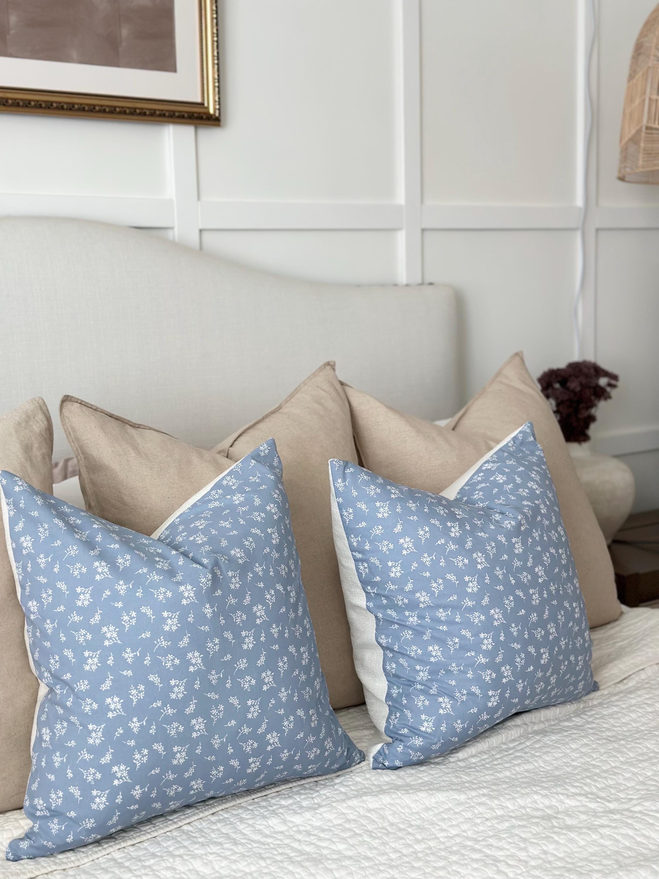 Blue Floral Pillow Cover