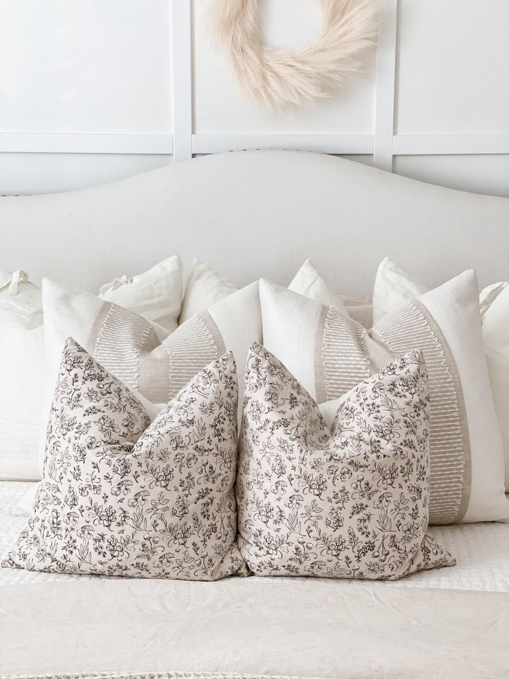 Floral Beige and Black Pillow Cover