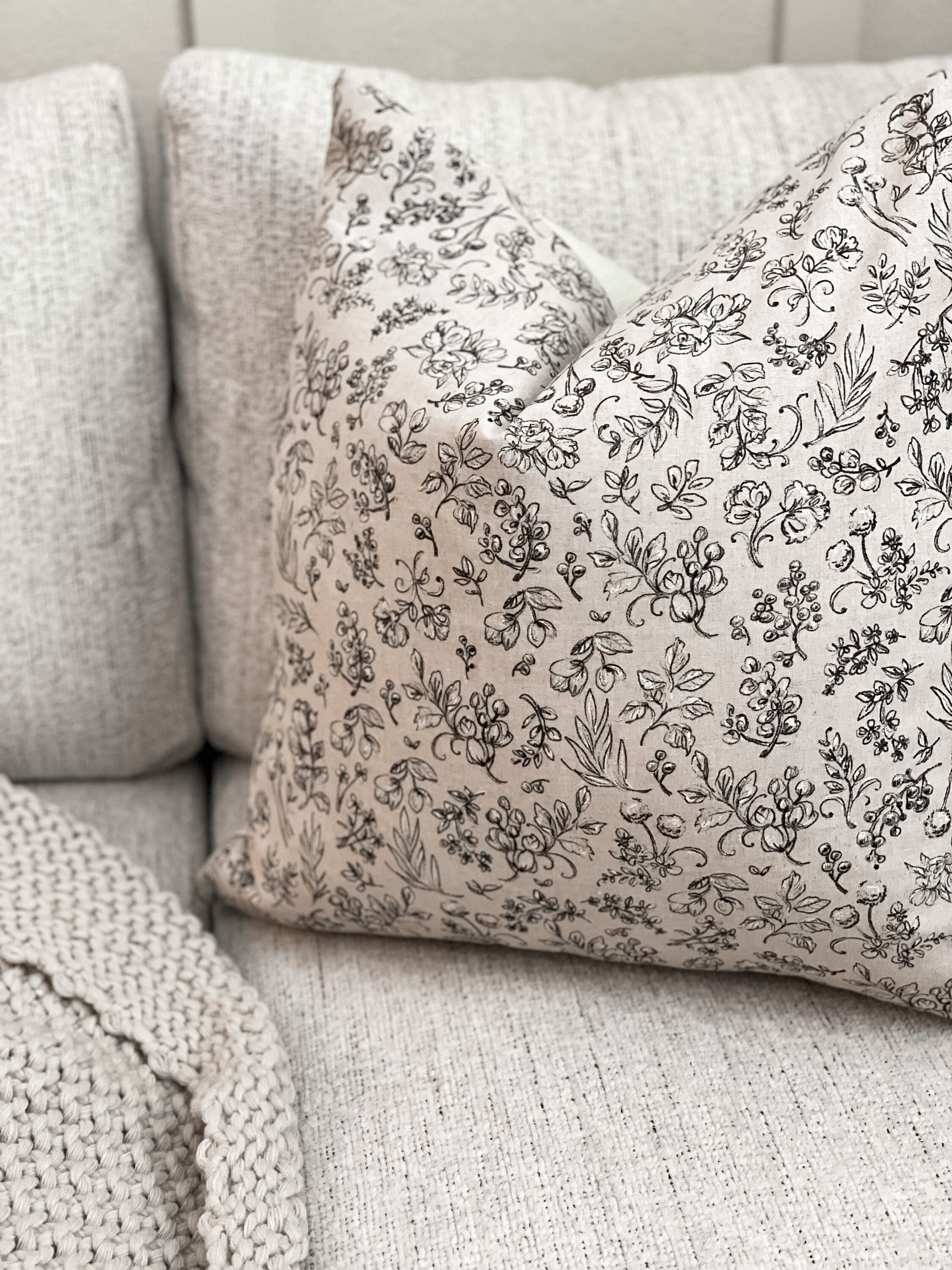 Floral Beige and Black Pillow Cover