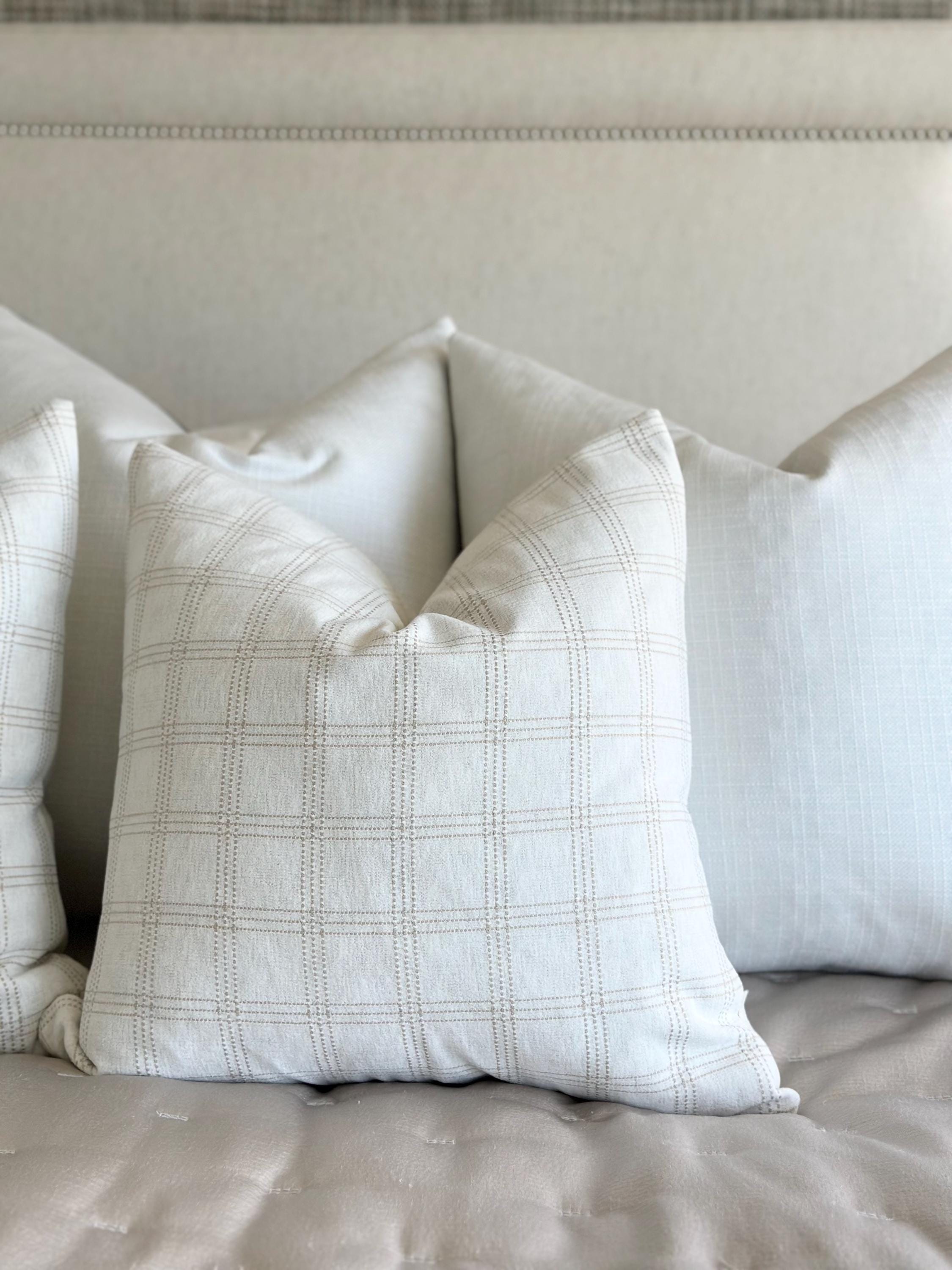Beige and Ivory Plaid Chenille Pillow Cover