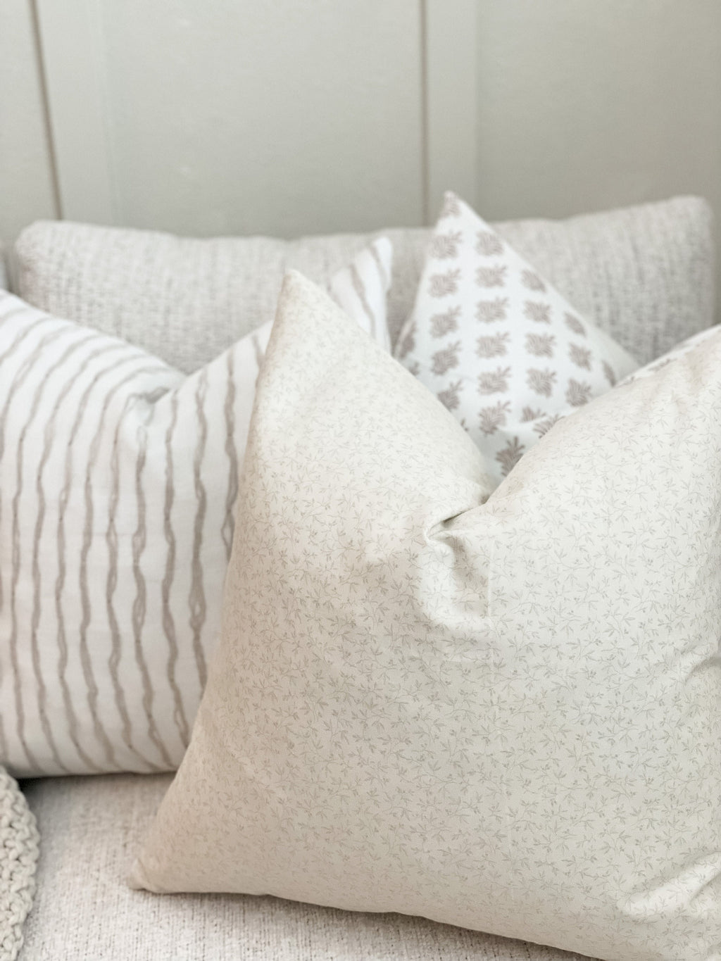 Linen White & Taupe/Beige Neutral Pillow Cover