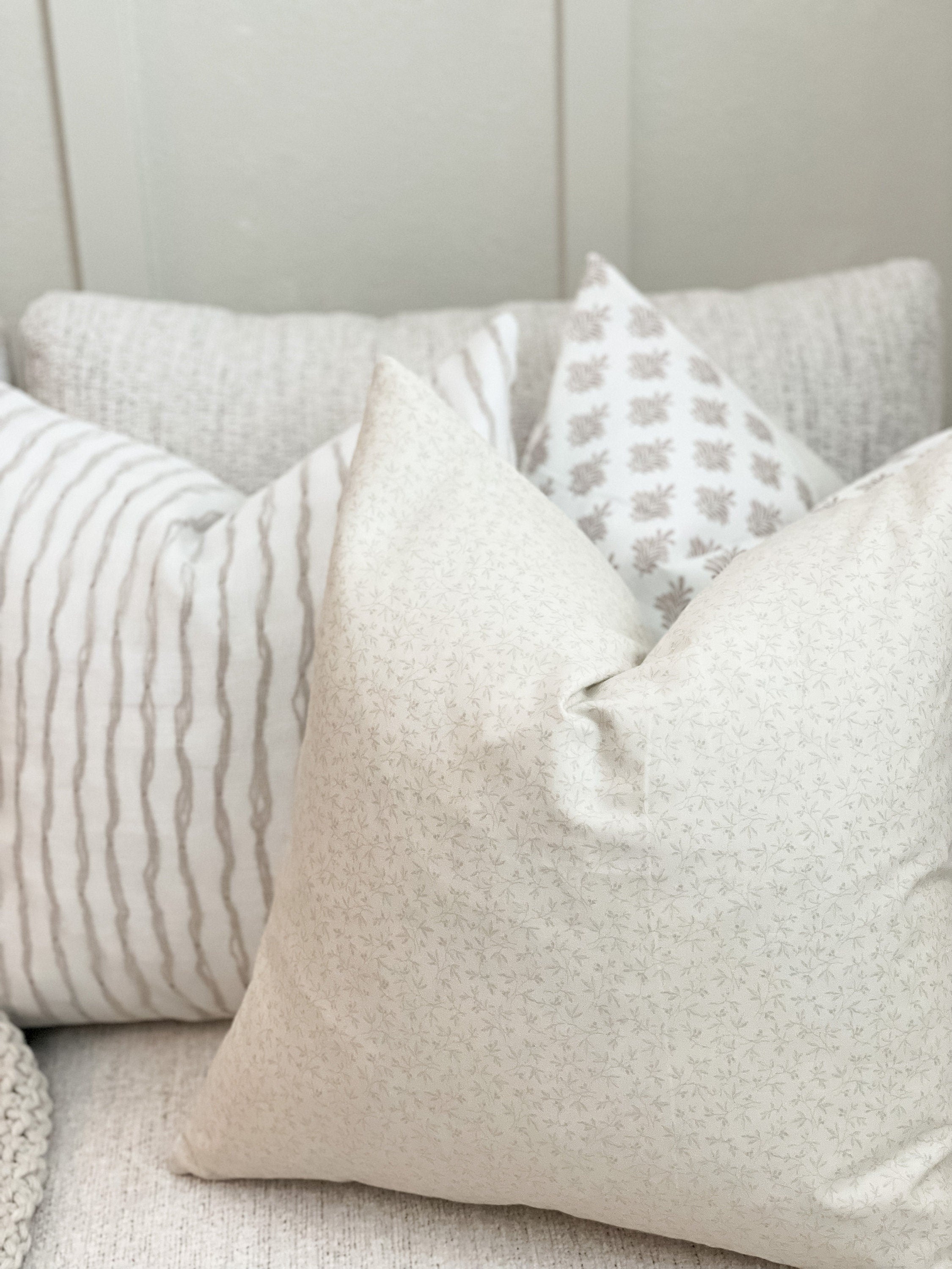 Linen White & Taupe/Beige Neutral Pillow Cover