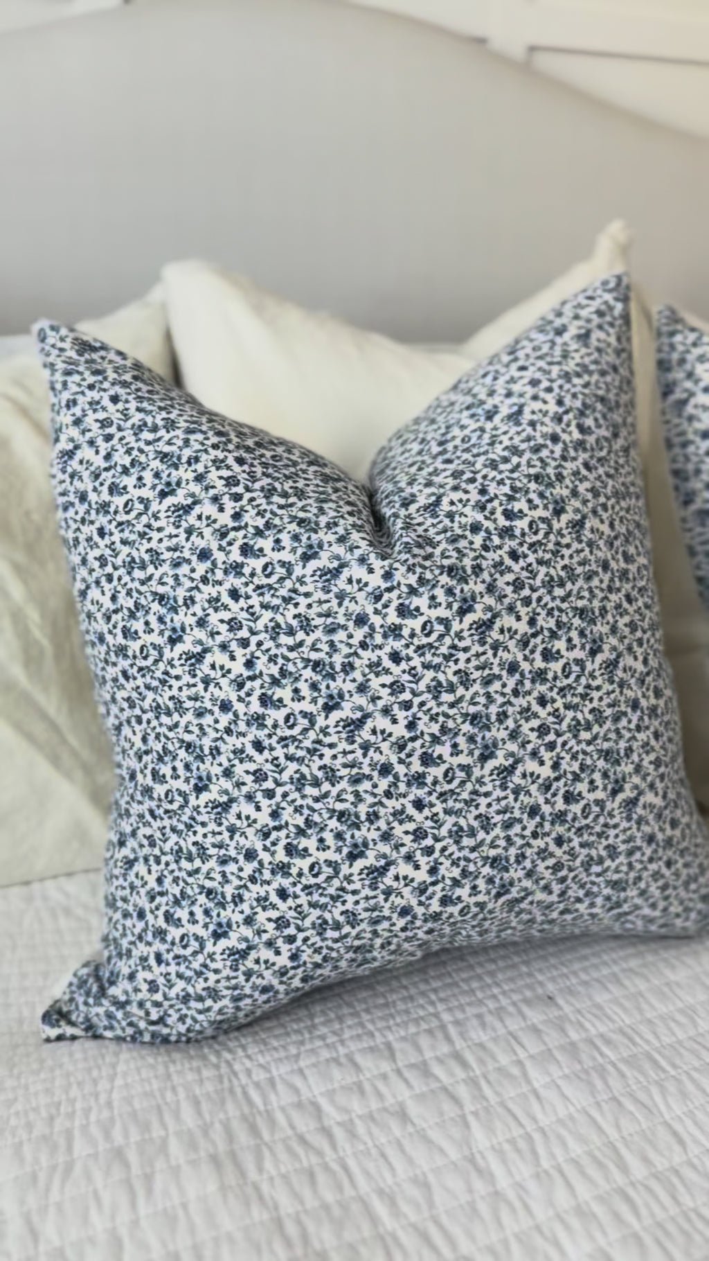 Blue & White Floral Pillow Cover