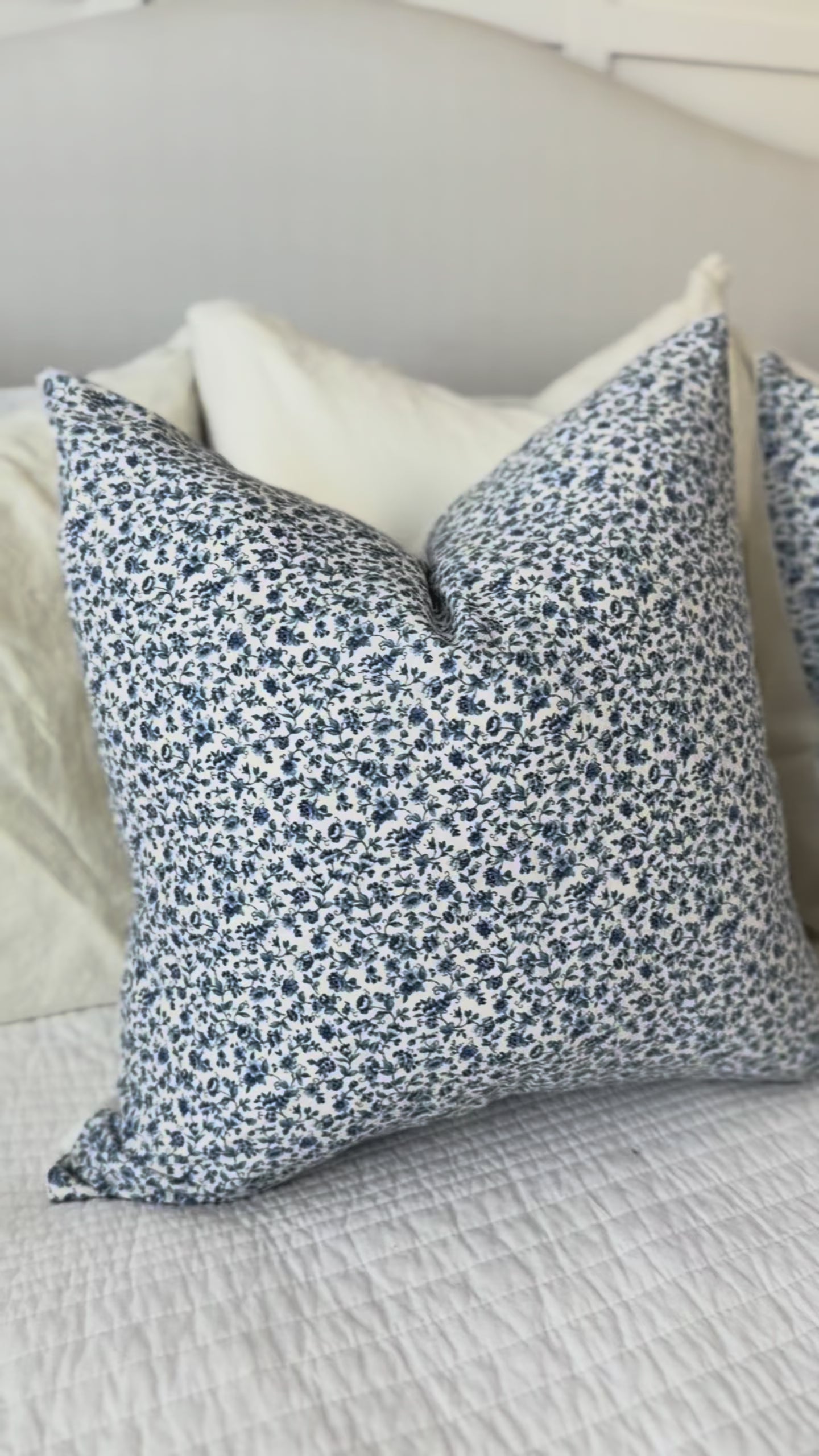 Blue & White Floral Pillow Cover