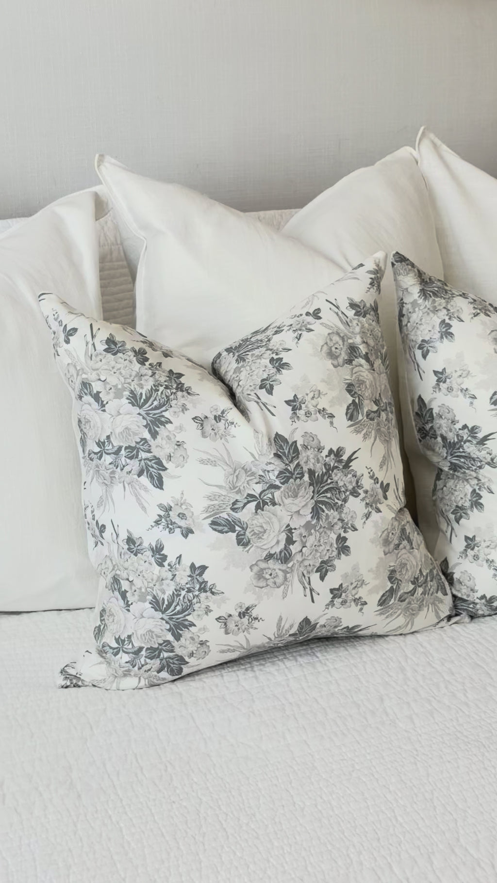 White and Gray Floral Pillow Cover